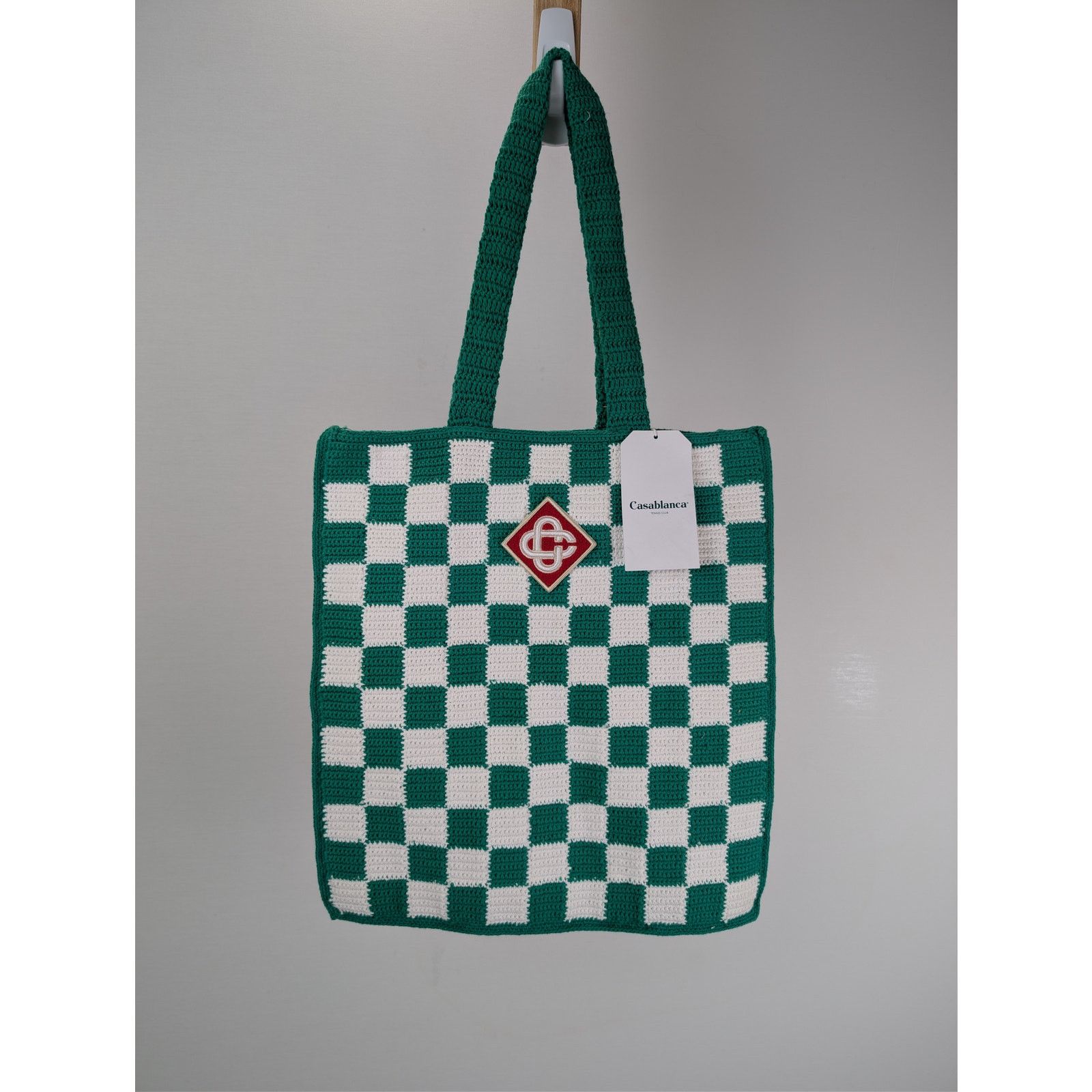 Casablanca o1rshd1 Size: OS / crochet cotton tote bag in green & white Size ONE SIZE - 2 Thumbnail