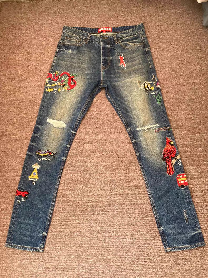 BBC ICE CREAM Mosaic Flying Dog Embroidered Jeans