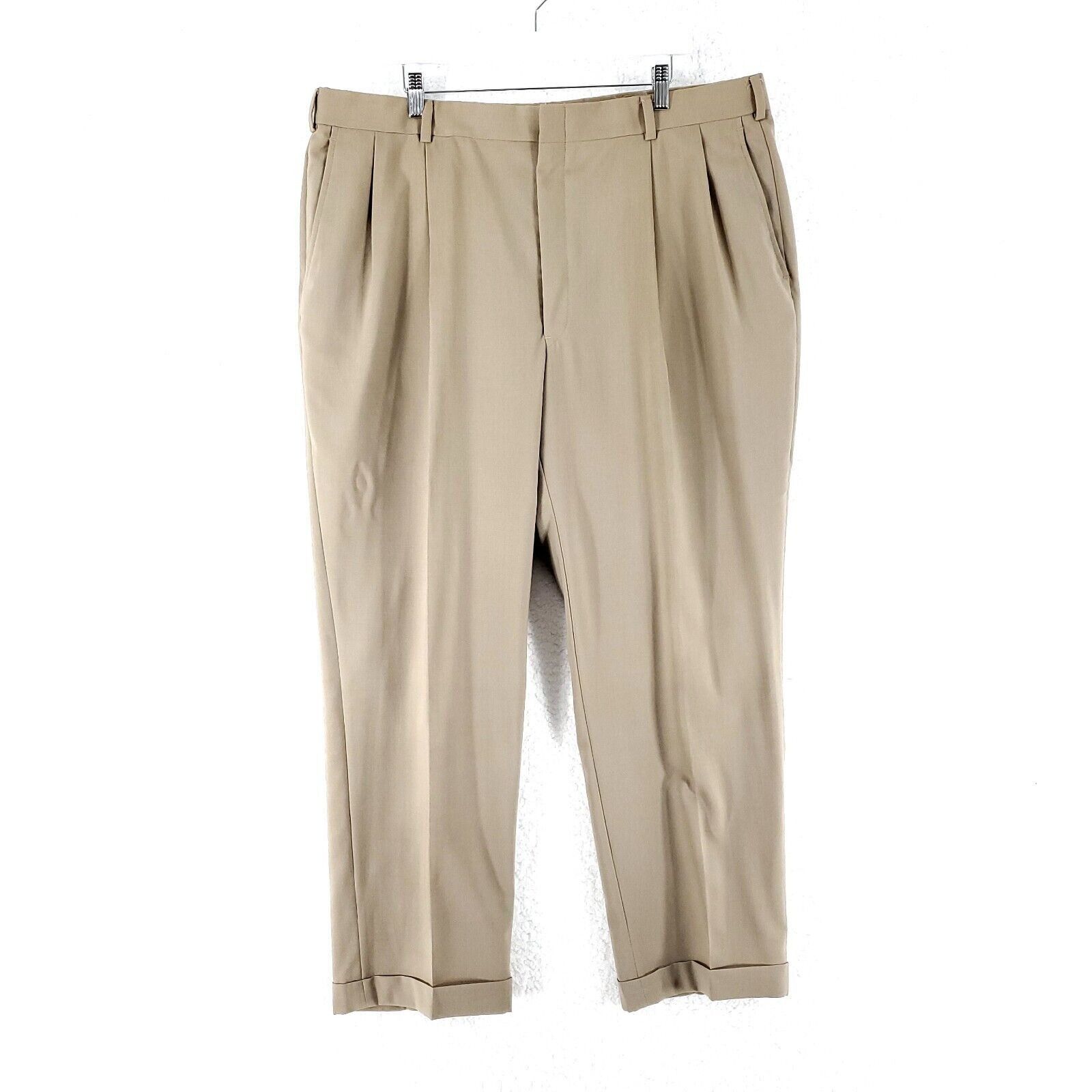 Hart Schaffner Marx Hart Schaffner Marx Virgin Wool Pleated Cuffed Tan High Rise Size 40R - 1 Thumbnail