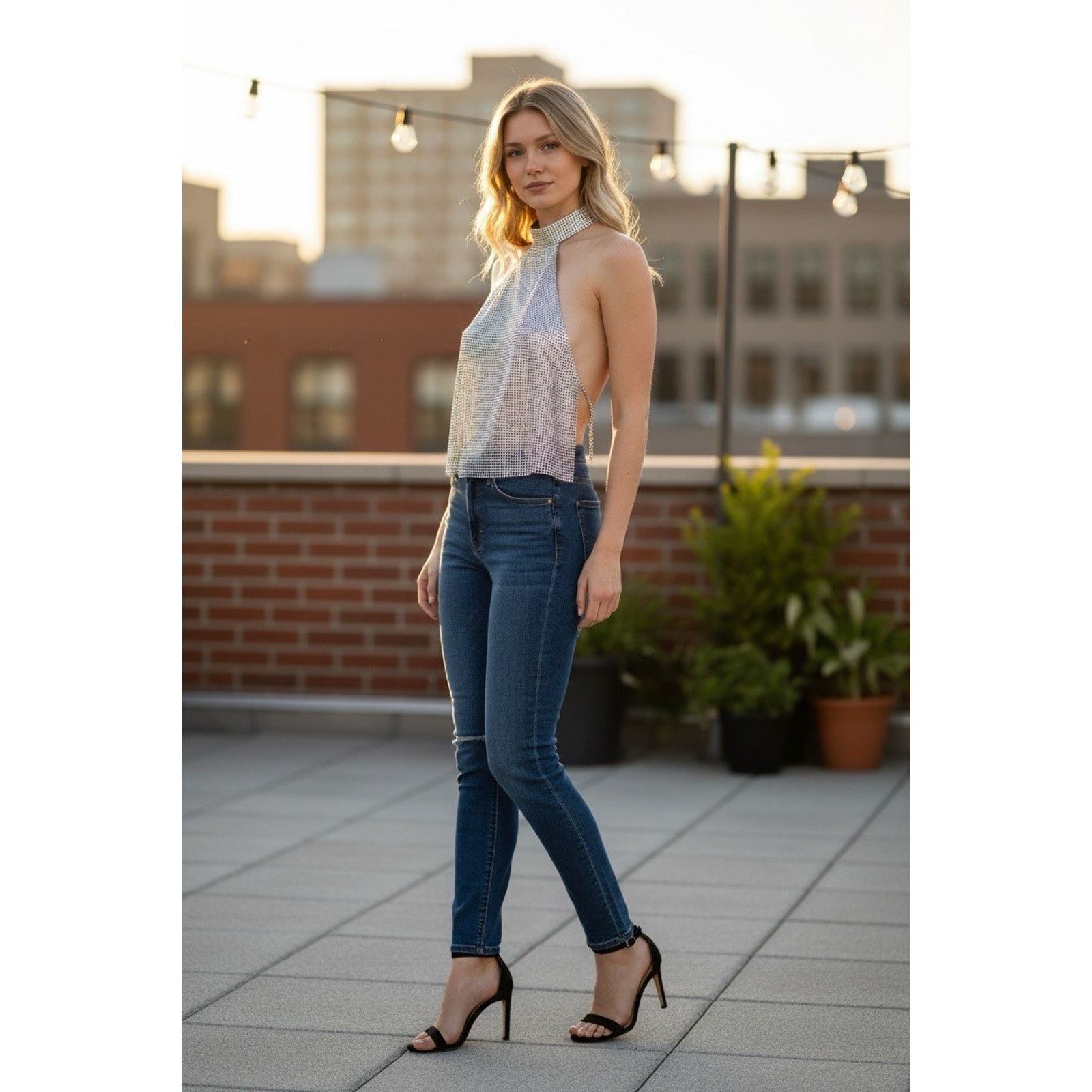 Zara ZARA WOMAN NEW CROP TOP RHINESTONES SILVER OPEN BACK SIZE M Size M / US 6-8 / IT 42-44 - 2 Thumbnail
