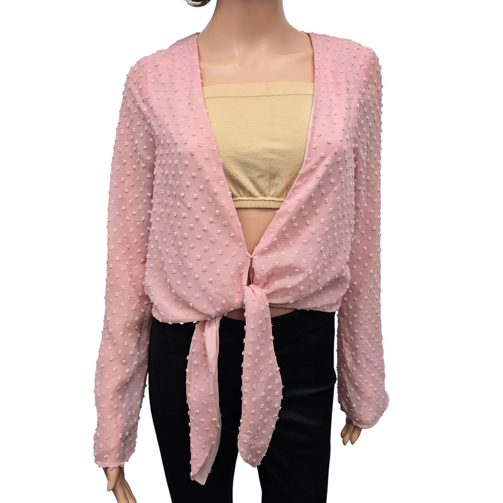 Bcbgmaxazria NWT $88 BCBGeneration Swiss Dot Long Sleeve Tie Front Top XS Size XS / US 0-2 / IT 36-38 - 5 Thumbnail
