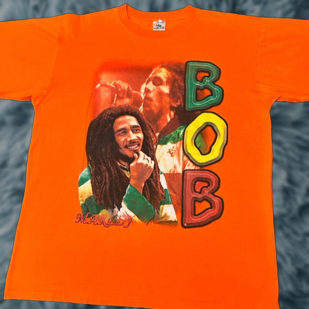 Vintage VINTAGE Bob Marley Double-Sided Rap Tee Shirt XL Mens Orange 90s 420 Rasta 1990s T-Shirt Size US XL / EU 56 / 4 - 1 Thumbnail