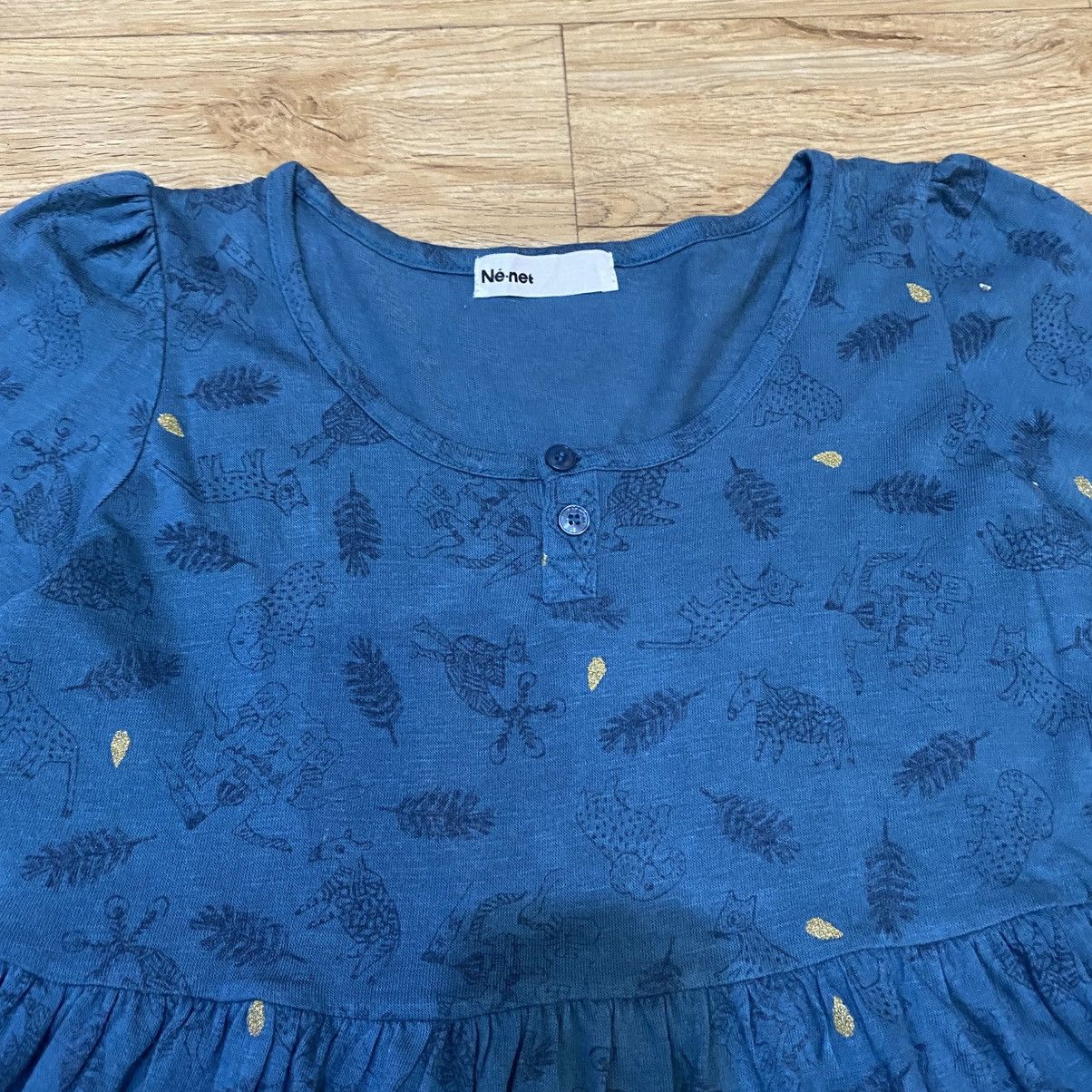 Issey Miyake Ne-net By Issey Miyake Teal Floral Leaf Pattern Mini Dress Size XS / US 0-2 / IT 36-38 - 3 Thumbnail