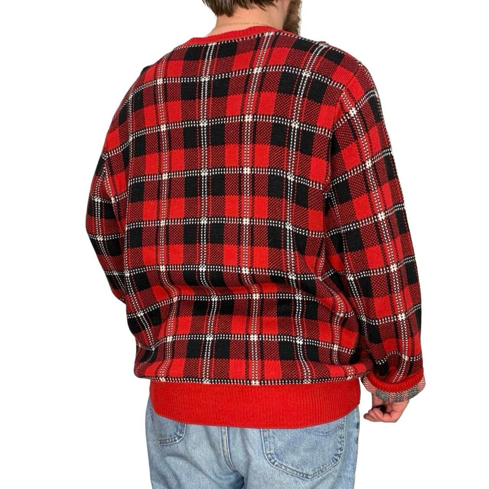 Saddlebred × Vintage Vintage 90s Saddlebred Red Plaid Sweater Size US XL / EU 56 / 4 - 3 Thumbnail