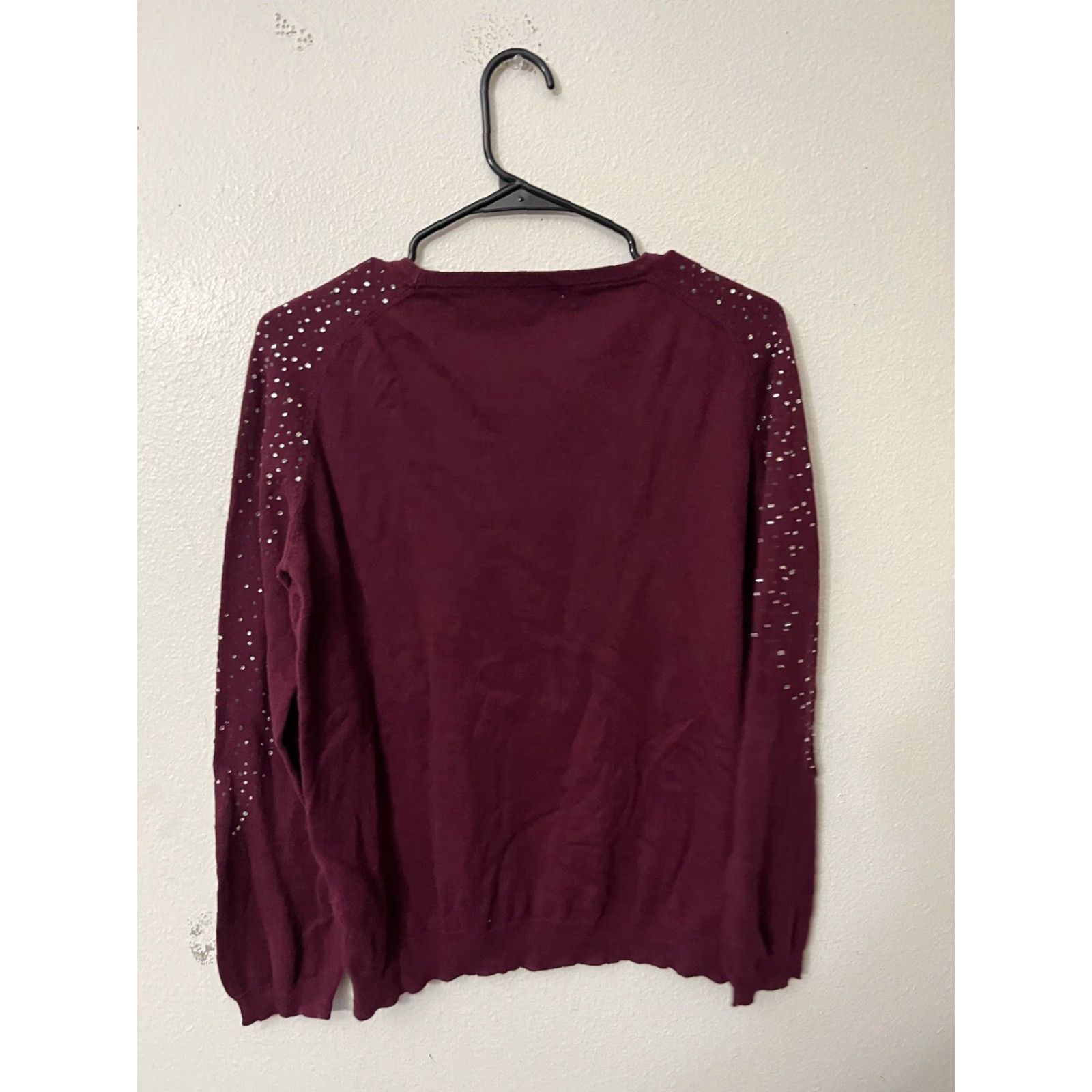 Vintage New York & Company Women’s Burgundy Rhinestone Bling Knit Pullover Sweater Long Sleeve Round Neck L Fall/Winter Size L / US 10 / IT 46 - 3 Thumbnail