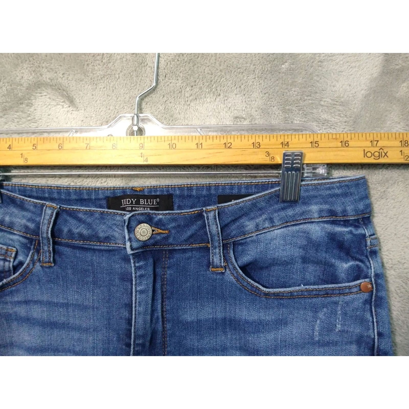 Denime Judy Blue Jeans Womens 13/31 Blue Denim Skinny Fit Mid Rise Distressed Stretch Size 34" / US 12 / IT 48 - 3 Thumbnail