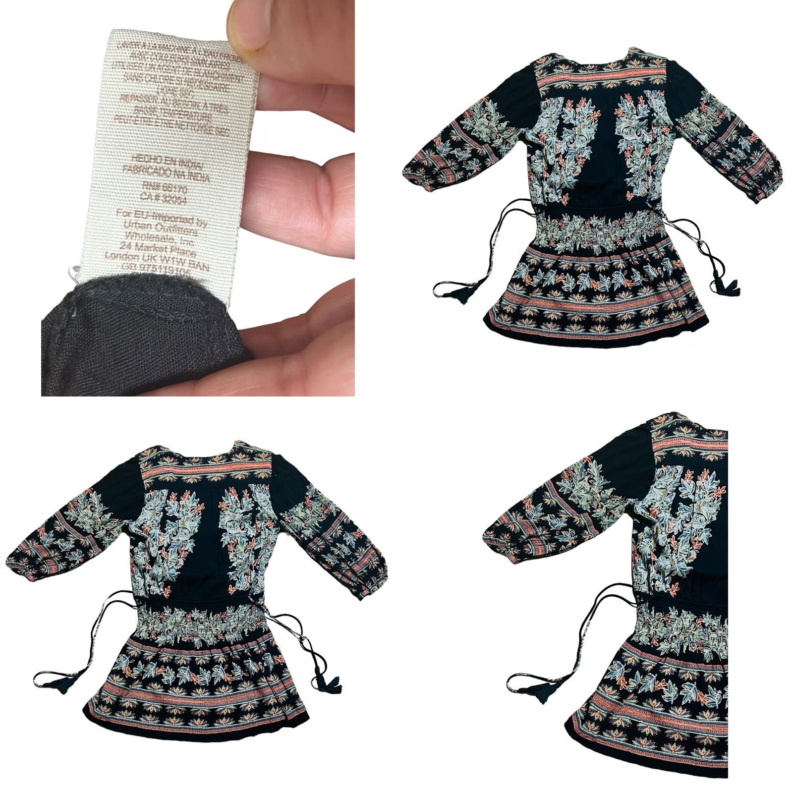 Free People Free People Moonlight Drive Printed Mini Dress Boho Tassels Women’s Size M Black Floral Asymmetric Sleeve Lined Short Dress Size M / US 6-8 / IT 42-44 - 8 Thumbnail