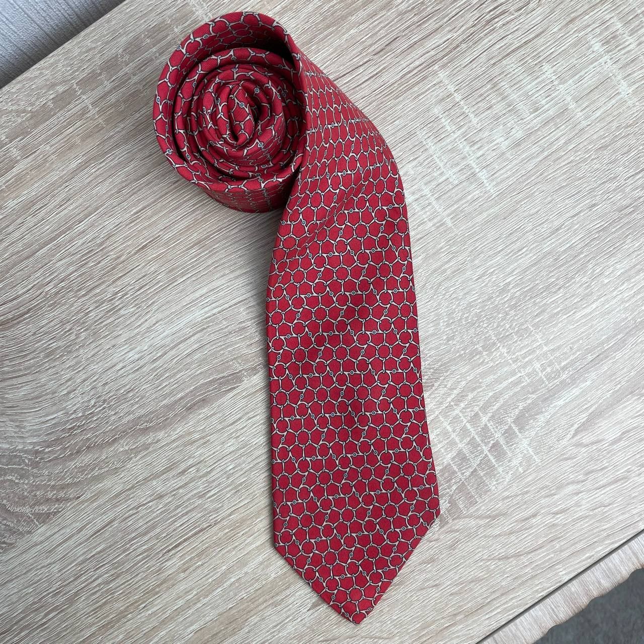 Hermes Hermes Paris Silk Tie 7384 PA Chains Red Size ONE SIZE - 2 Thumbnail