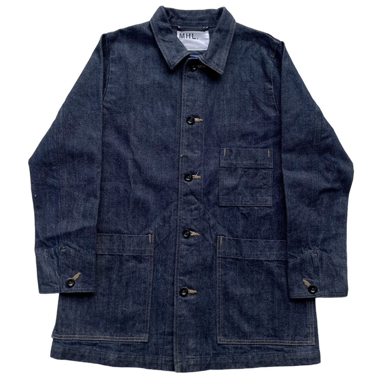 image of Mhl X Canton Overalls Chore Denim Selvedge Jacket in Blue Denim, Men's (Size Medium)