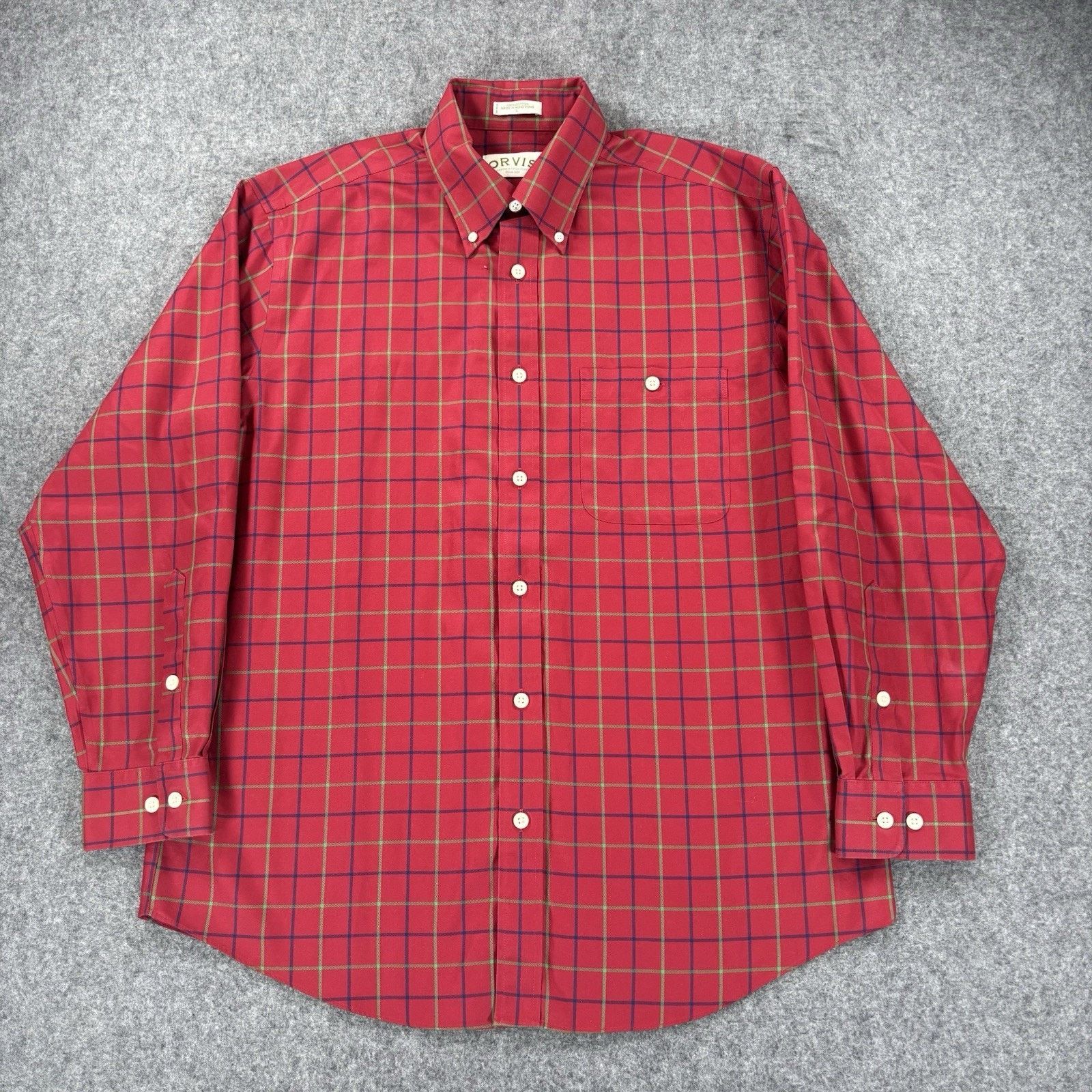 Orvis Orvis Men's Large Cotton Button Shirt Red Green Blue Plaid Size US L / EU 52-54 / 3 - 2 Thumbnail