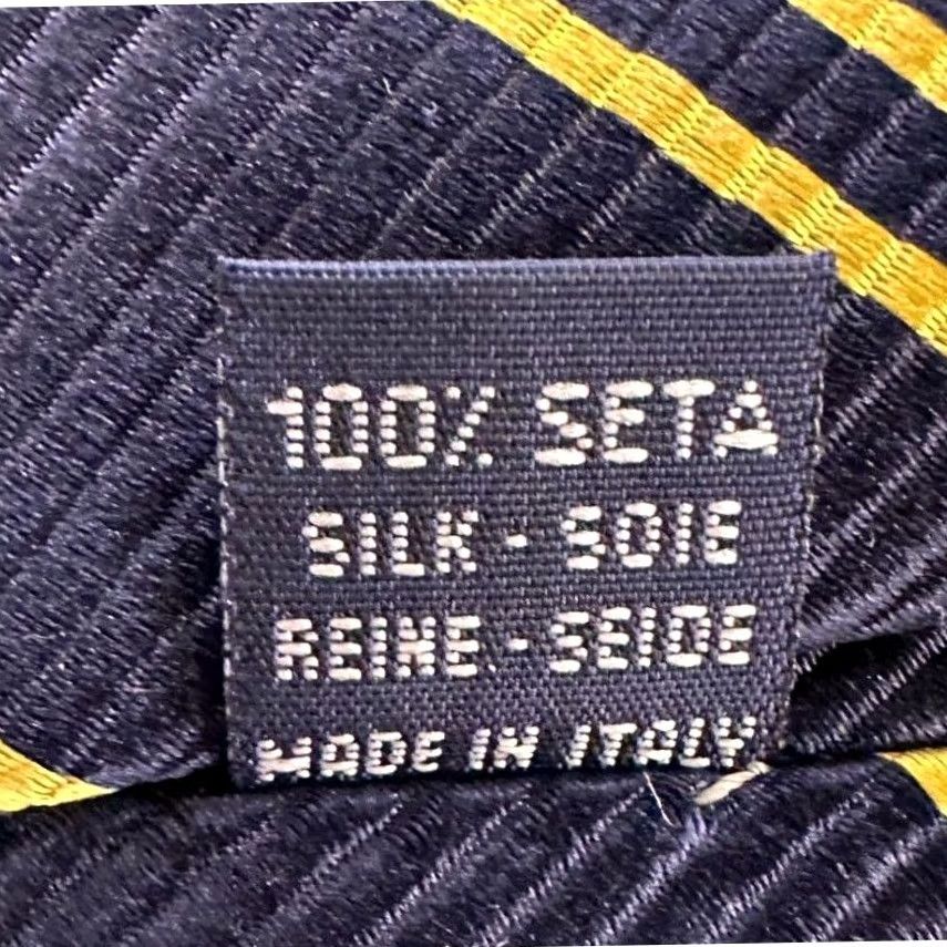 Vintage Vir Necktie Silk Layorazione A Mano Navy/Yellow Striped Adult Tie Mens NEW Size ONE SIZE - 4 Thumbnail