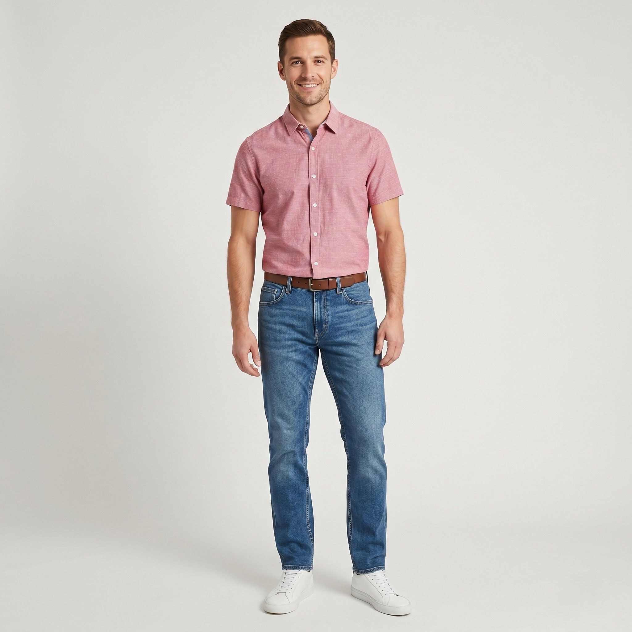 Timberland Timberland Men S Casual Shirt Pink Cotton Slim 10108 Size US S / EU 44-46 / 1 - 1 Thumbnail