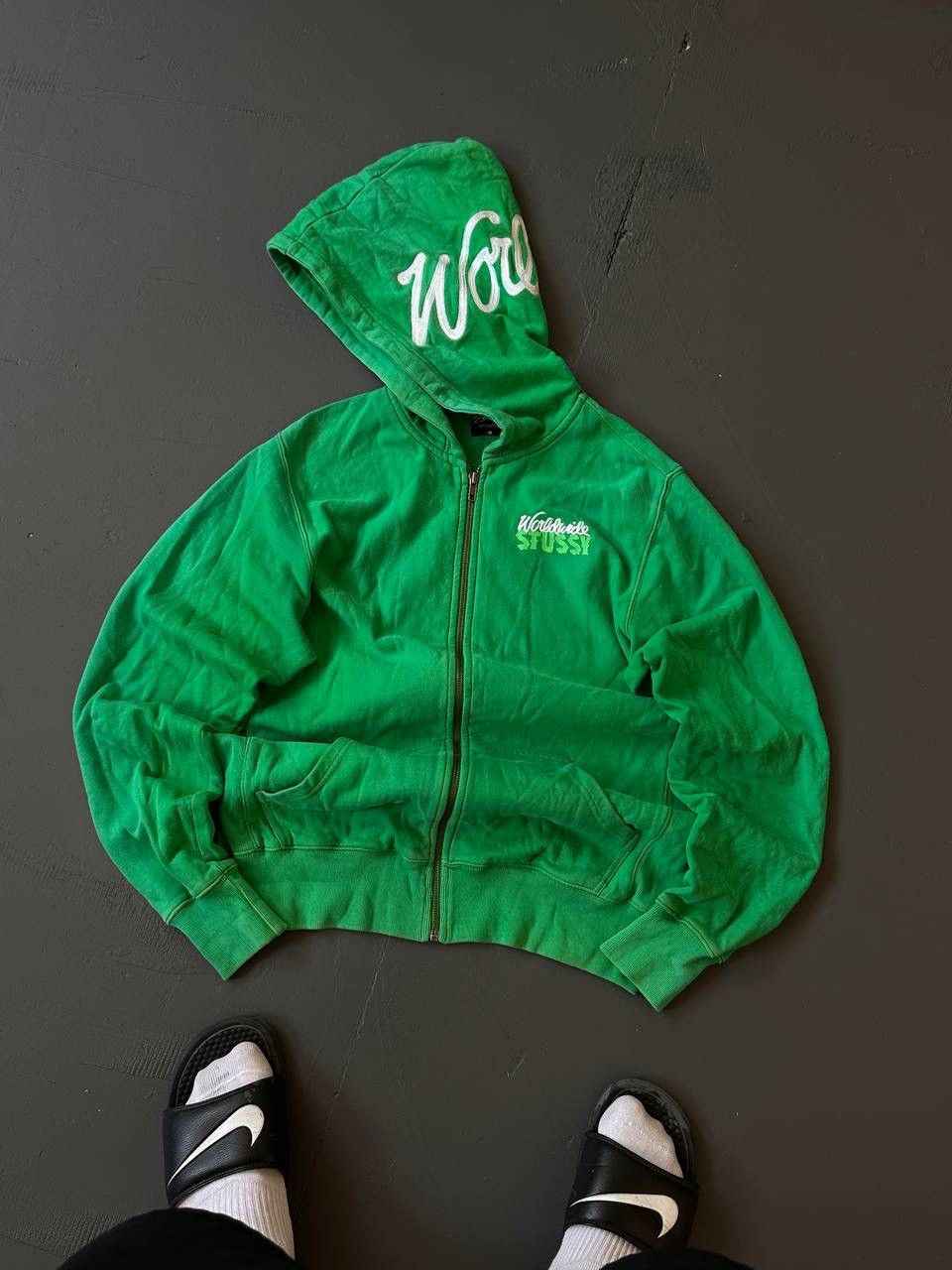 old Stüssy グリーン フーディ Mサイズ Stussy × Vintage Stussy green classic middle logo hoodie