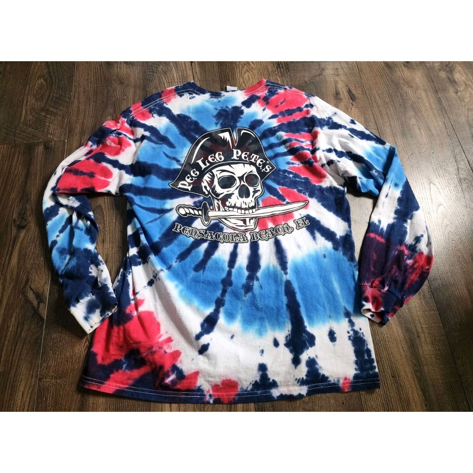 Gildan Gildan Mens T-Shirt Long Sleeve Crew Neck Tie Dye Pirate Skull 2 Sided Multicolor Size US L / EU 52-54 / 3 - 2 Thumbnail