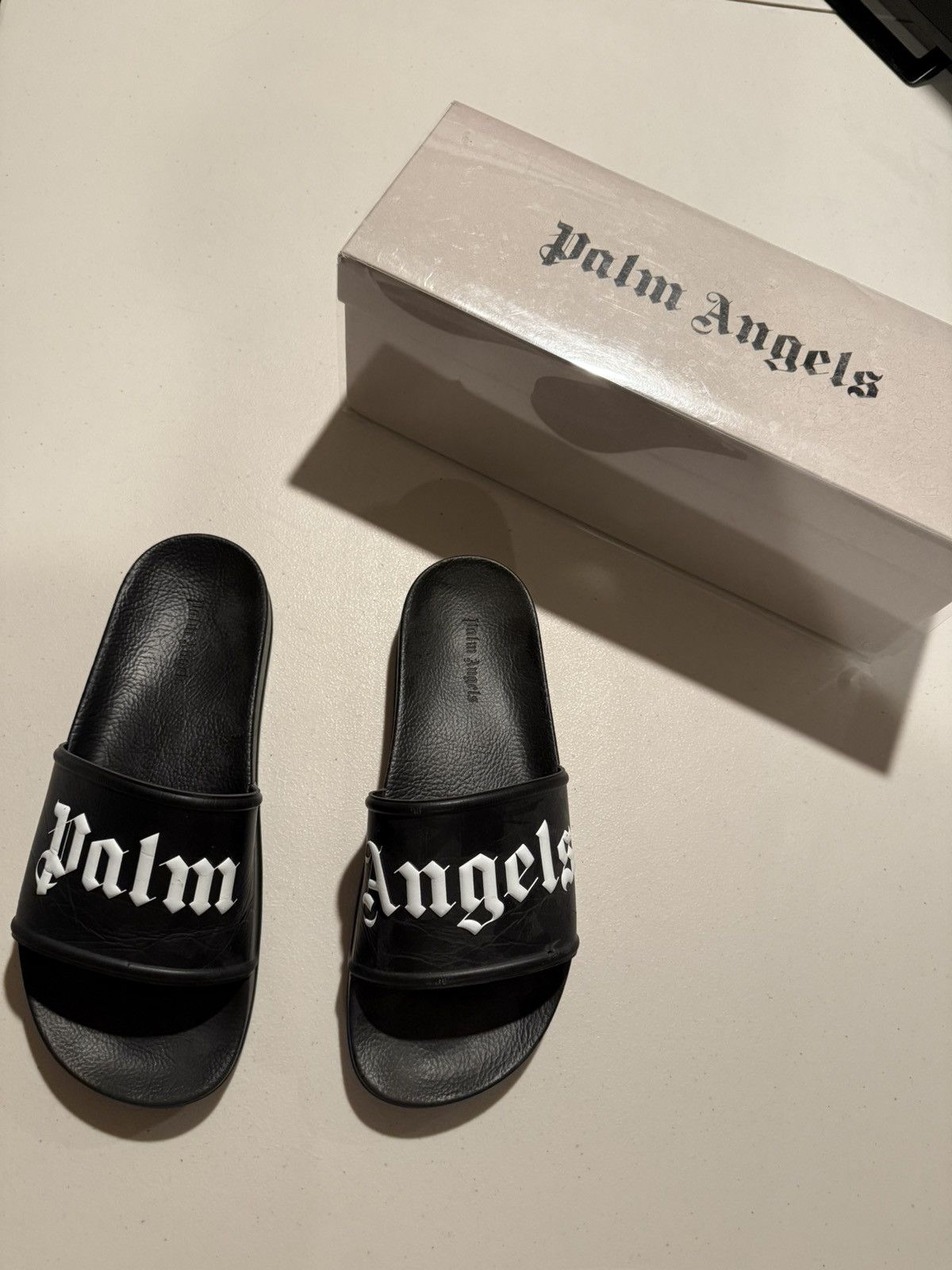Palm Angels white on black slides | palm angels Size US 8 / EU 41 - 2 Thumbnail