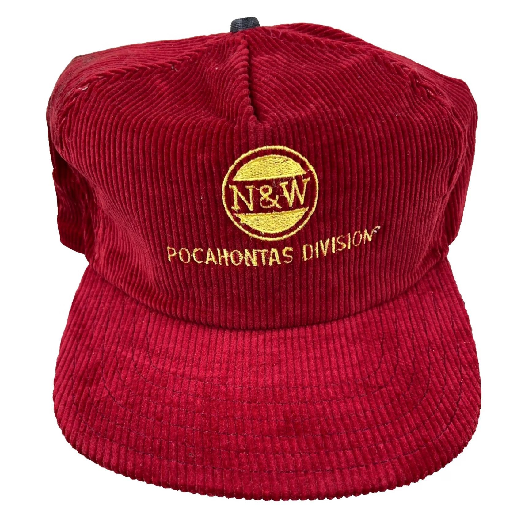 Vintage VINTAGE Norfolk Western Trucker Hat Cap Corduroy N&W Railroad Pocahontas USA Adult Adjustable Red 80s 90s Mens Size ONE SIZE - 2 Thumbnail