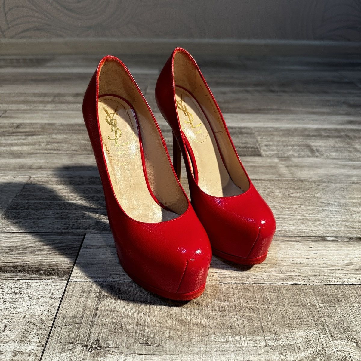image of YVES Saint Laurent Rive Gauche Leather Heel Shoes in Red, Women's (Size 5)