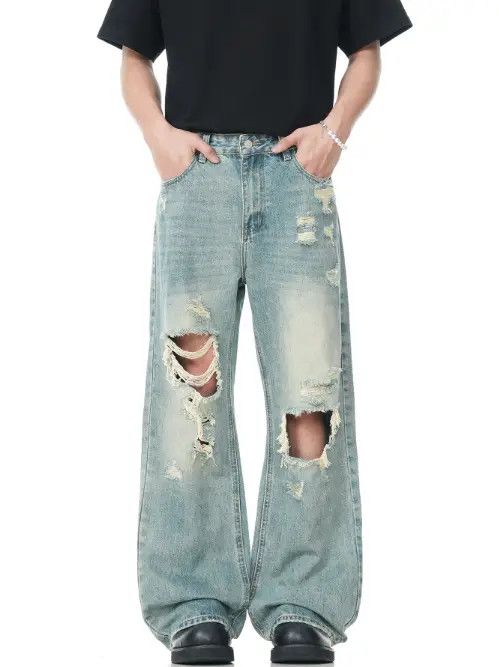 Japanese Brand × Jean American retro high street washed straight-leg ripped jeans Size US 32 / EU 48 - 1 Thumbnail