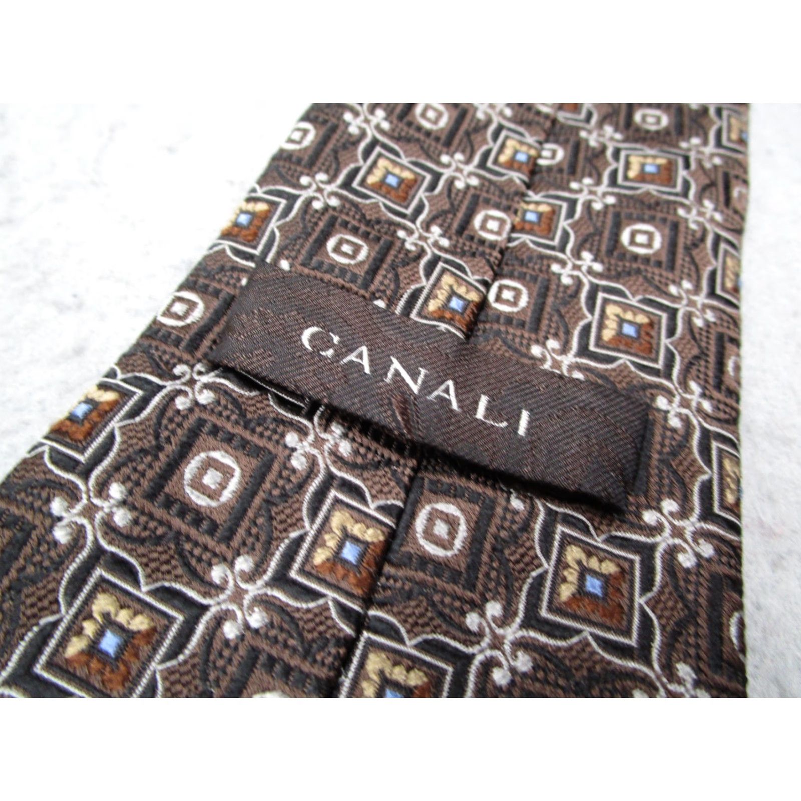 Canali Canali Neck Tie Mens One Size Brown Silk Designer Luxury Abstract Geometric Made in Italy Size ONE SIZE - 3 Thumbnail