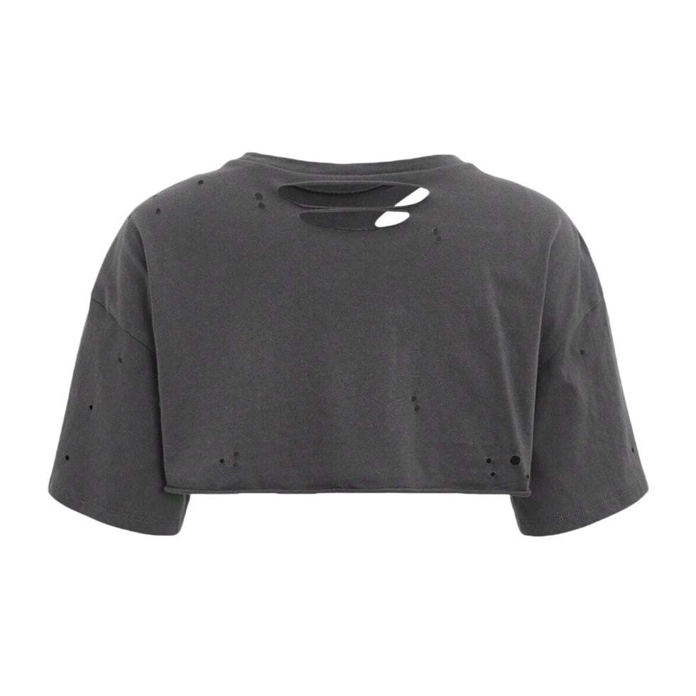 Shein Cheer for Tomorrow Graphic Ripped Drop Shoulder Crop Top, L Size L / US 10 / IT 46 - 2 Thumbnail