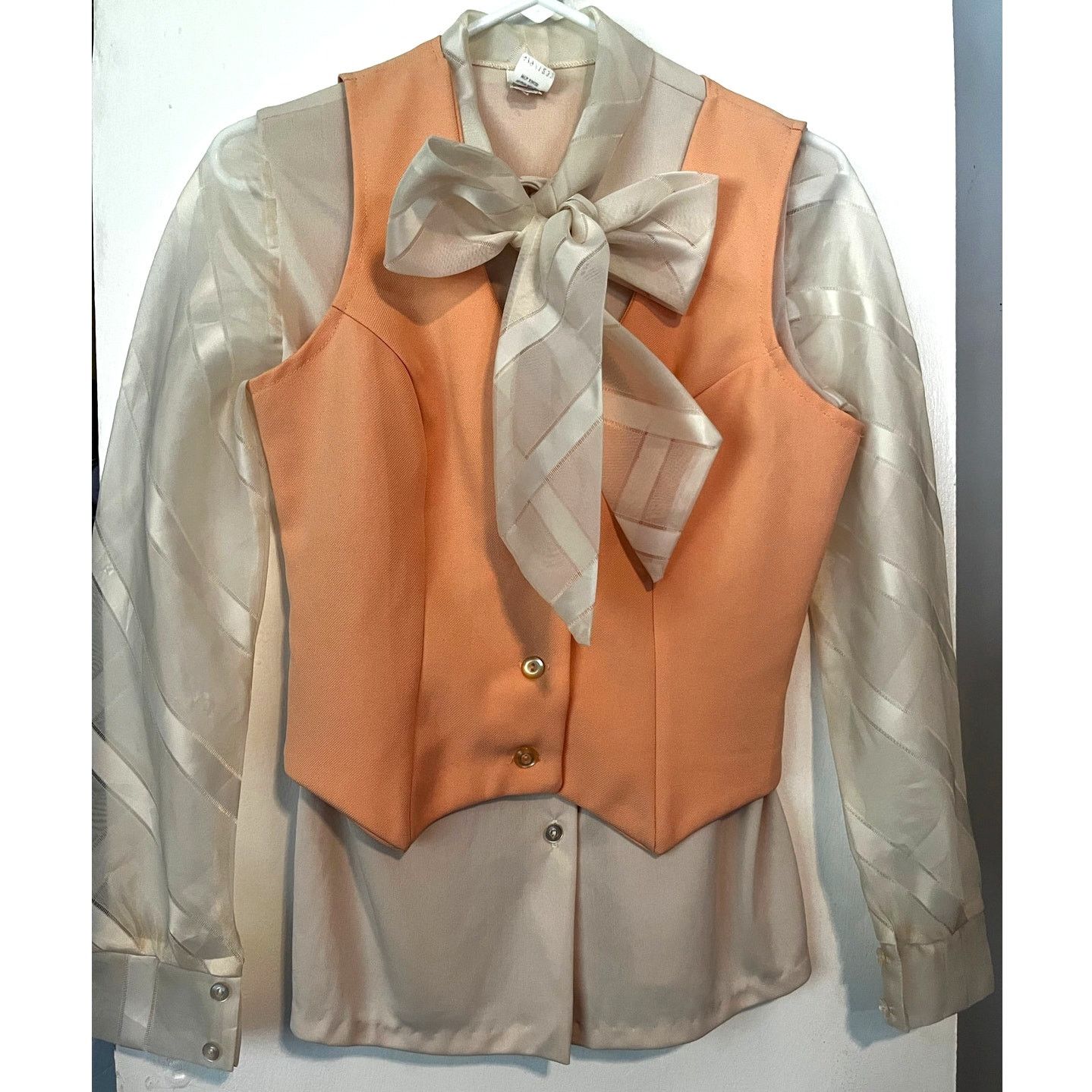 Vintage Vintage 70's Union Made Cream Orange Vest Jacket Top Small Size S / US 4 / IT 40 - 1 Thumbnail