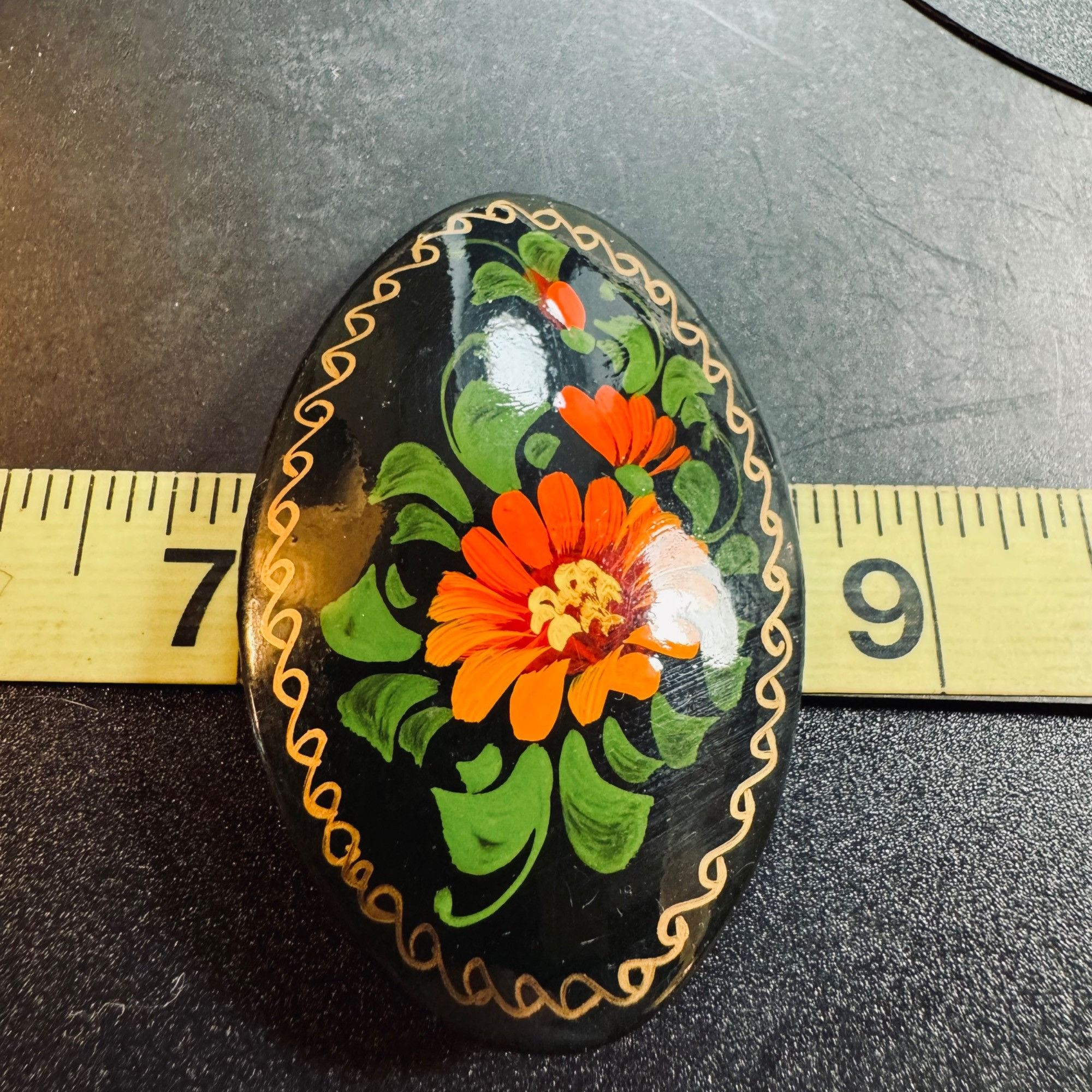 Other Antique Hand Painted Flower Design Floral Wooden Brooch Size Size ONE SIZE - 6 Thumbnail