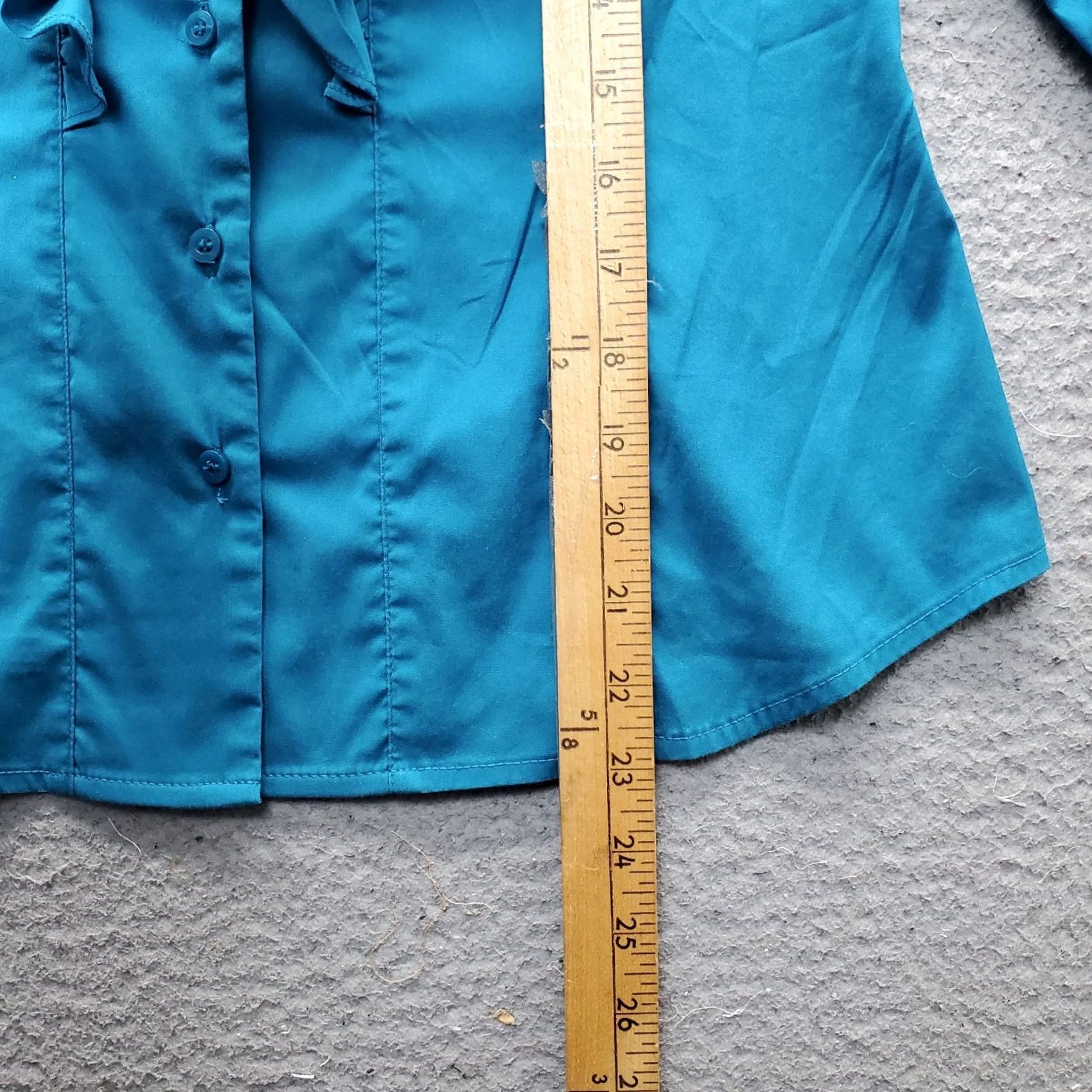 Alfani Alfani Shirt Womens Size 8P Blue Long Sleeve V-Neck Button Front Ruffle Top Front Button-Up Blouse Size M / US 6-8 / IT 42-44 - 6 Thumbnail
