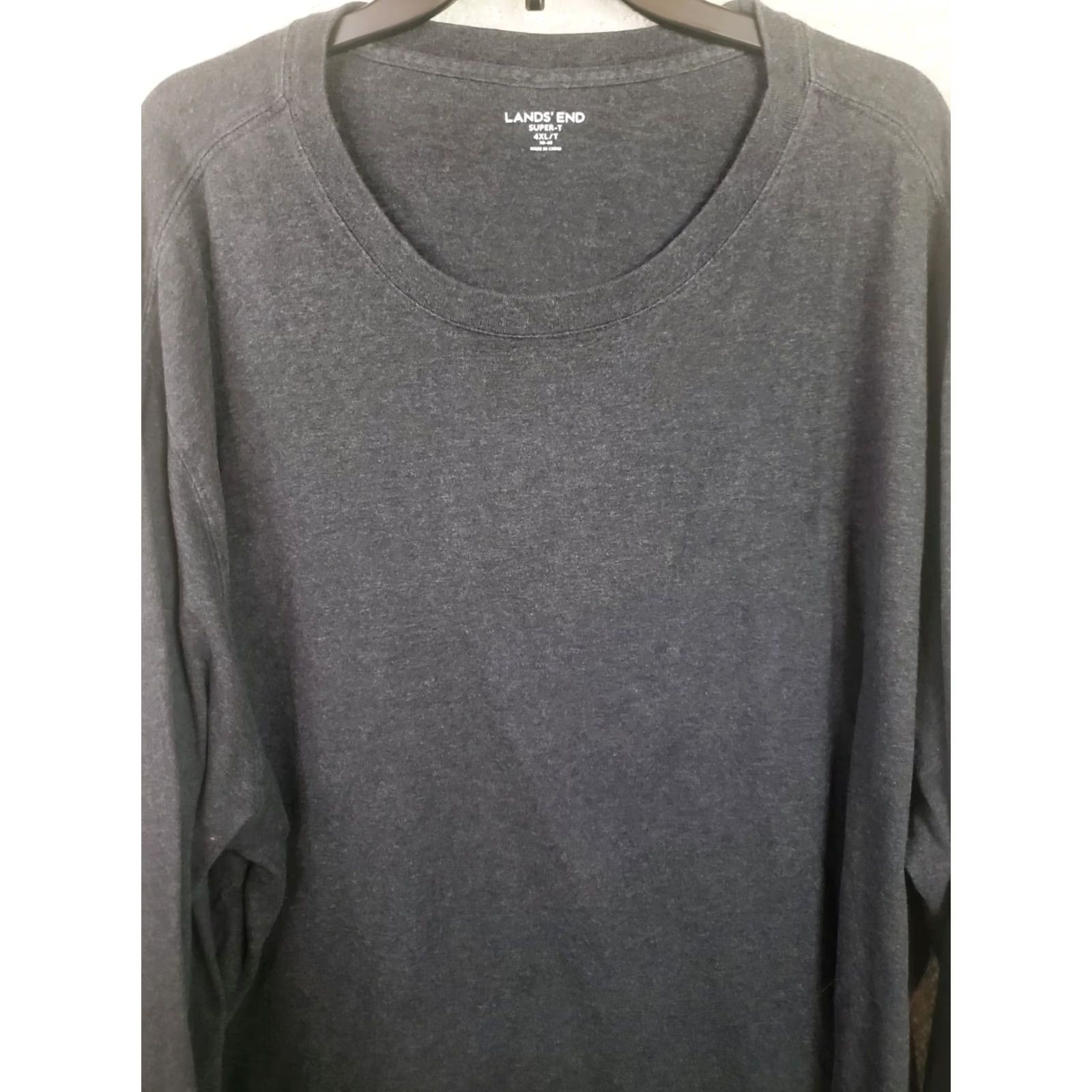 Lands' End Lands' End Men's Super-T Long Sleeve Crewneck T-Shirt 4XLT Charcoal Heathered Mens, 4XLT, Charcoal Heathered, T-Shirt, Crew Neck, Long Sleeve Size US XXL / EU 58 / 5 - 2 Thumbnail
