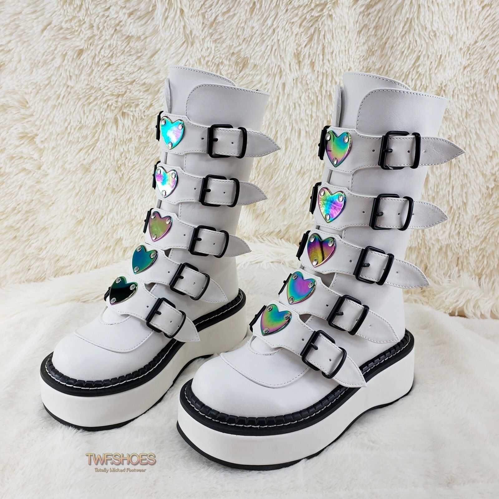 Demonia Cult DEMONIA Emily 330 White Matte 2" Platform Mid Calf Heart Com Size US 10 / IT 40 - 3 Thumbnail