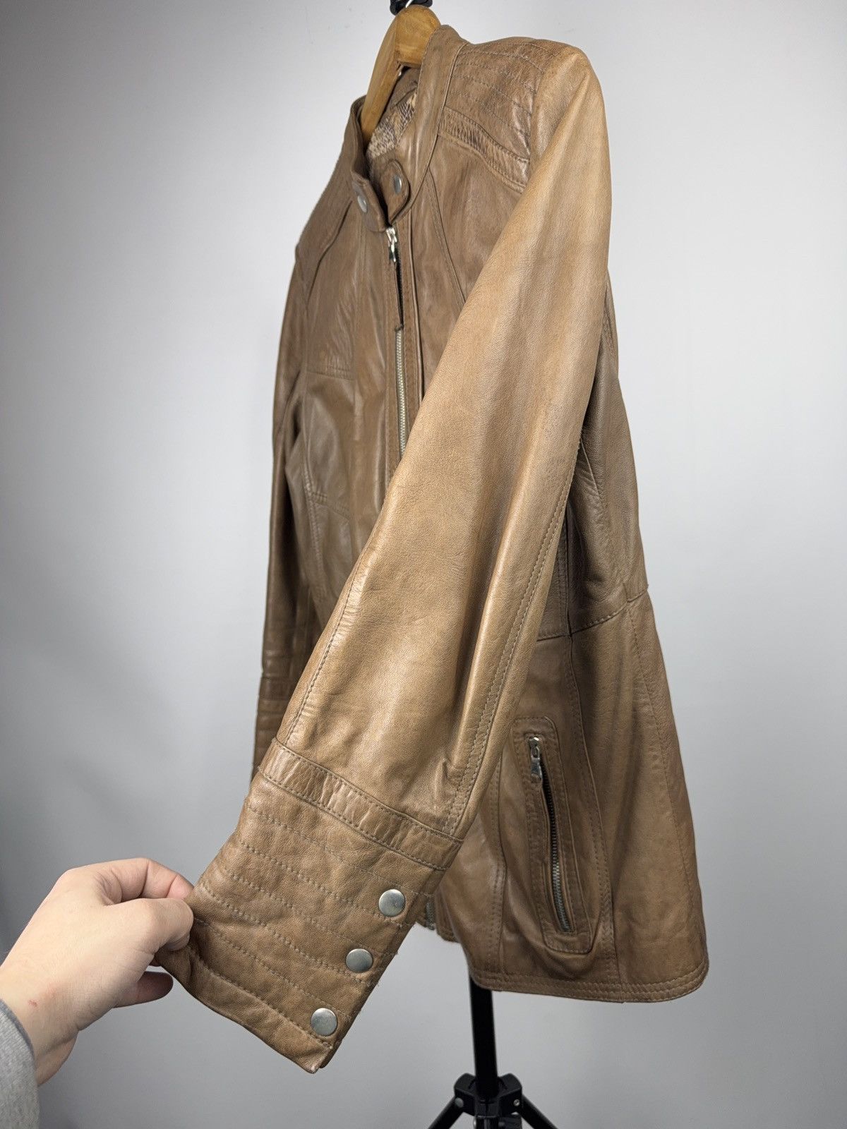 Genuine Leather Vintage 00s Avant Garde Brown Leather Biker Moto Jacket Size M / US 6-8 / IT 42-44 - 6 Thumbnail