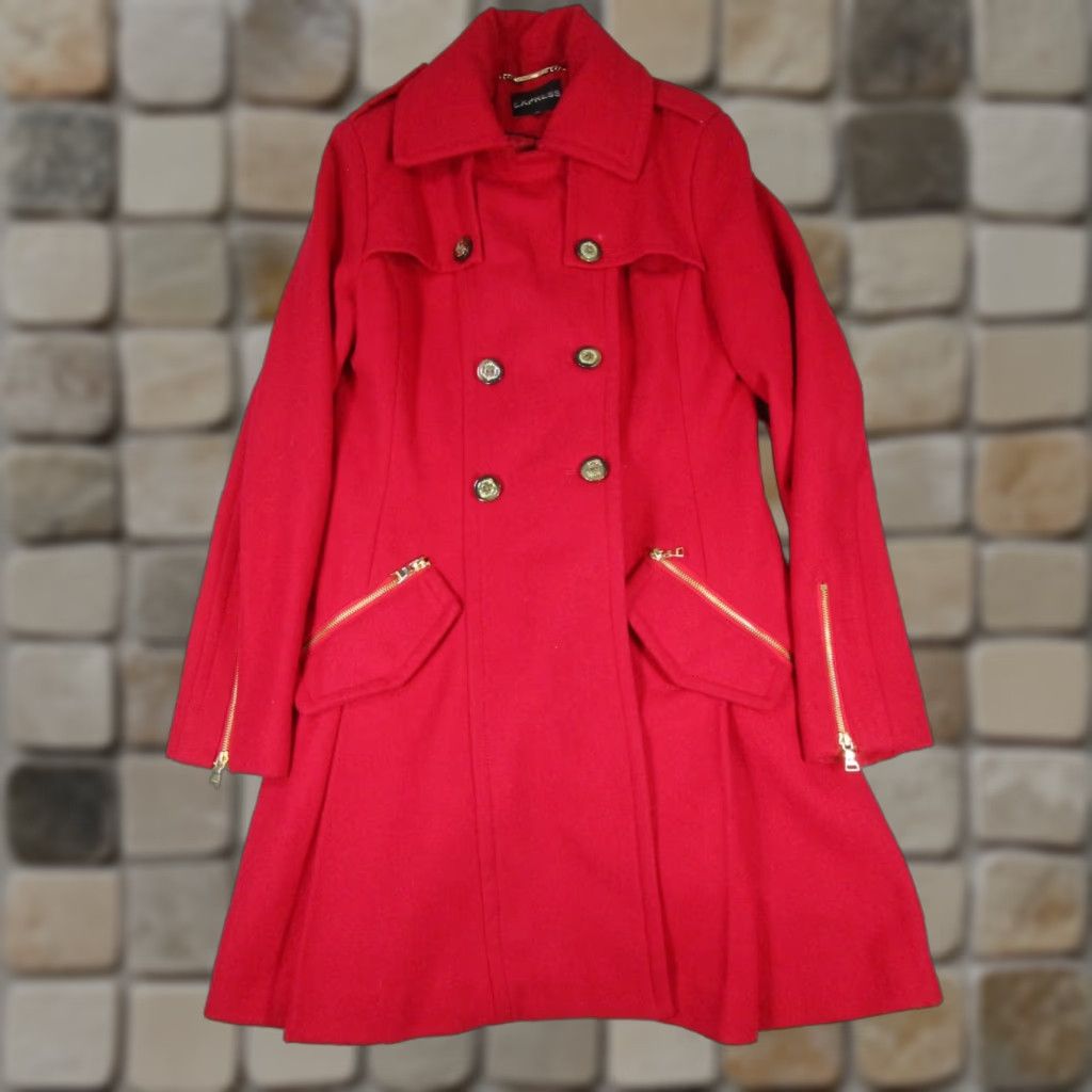 Express Express Trench Coat Womens Medium Red Wool Blend Size M / US 6-8 / IT 42-44 - 1 Thumbnail