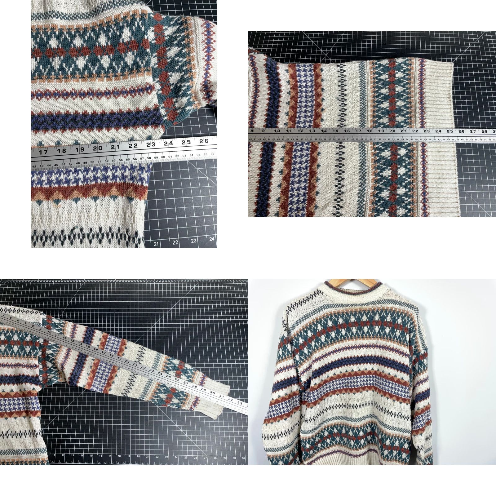 Vintage VINTAGE Old Glory Sweater Men's XL Ivory Fair Isle Crewneck Chunky-Knit Cotton Knit VTG 90s Size US XL / EU 56 / 4 - 8 Thumbnail