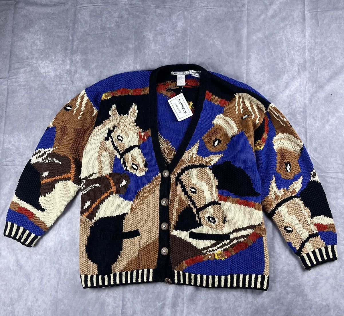 image of Vintage Horse Cardigan, Women's XL in Blue