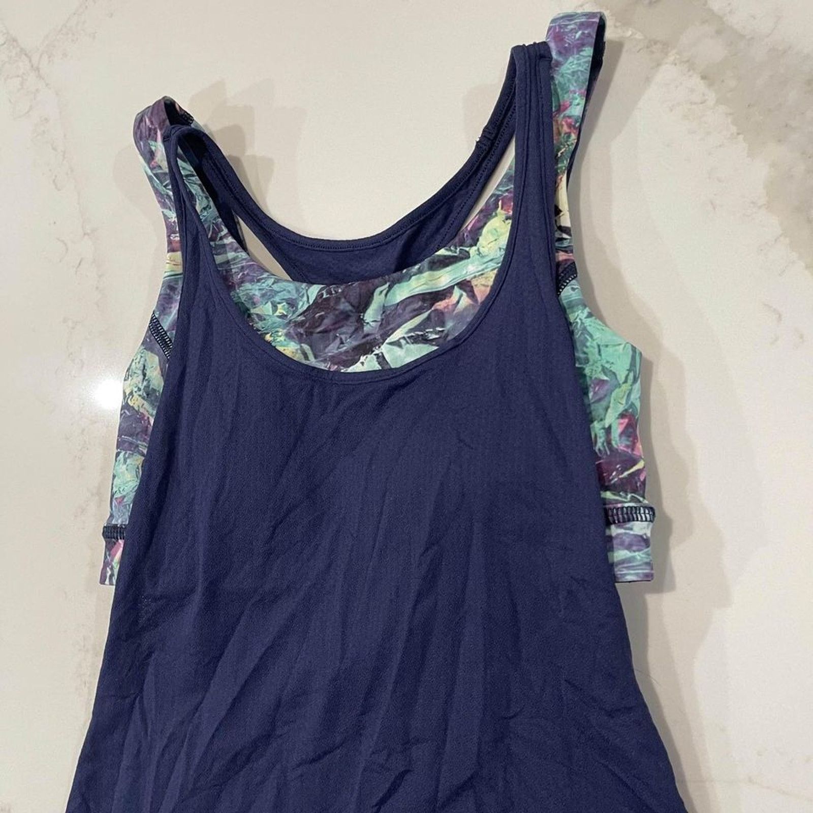 Lululemon Lululemon Support Tank Navy Multi Workout Bra Top Women's 2 Size XS / US 0-2 / IT 36-38 - 2 Thumbnail