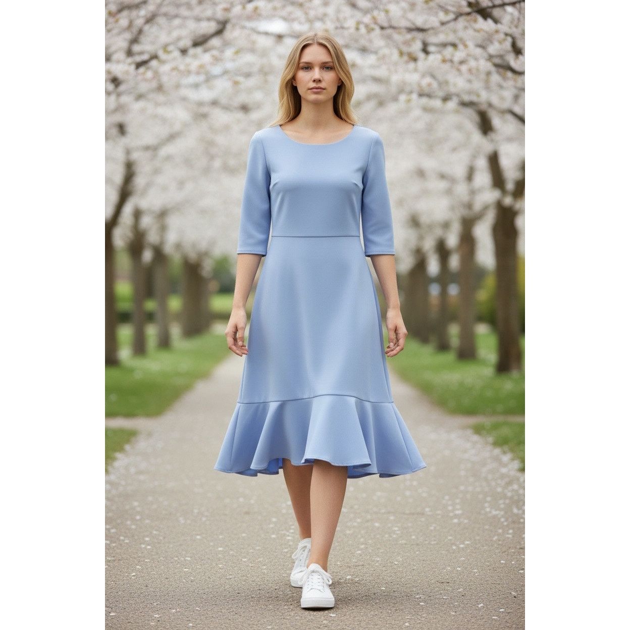 navy casual dress Blue Cotton Flax Deep-V Maxi Tier 66