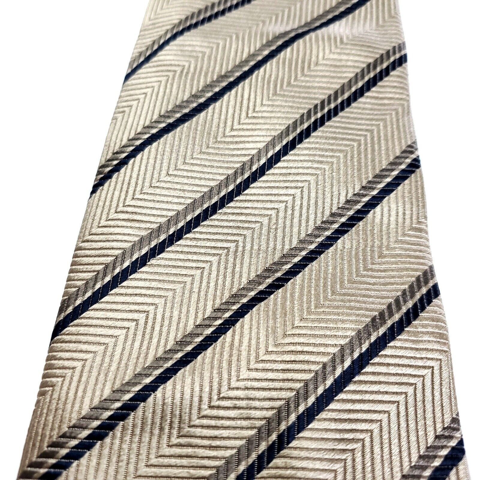 Sarar Sarar Tan Striped Herringbone Woven Silk Tie Size ONE SIZE - 2 Thumbnail
