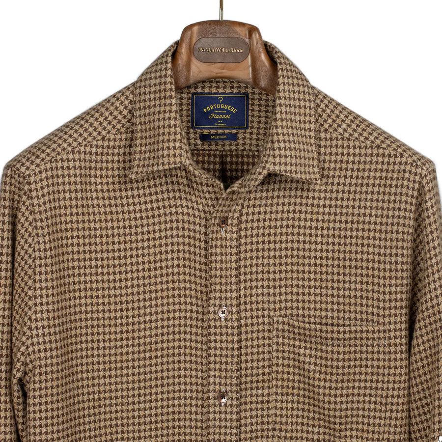 Portuguese Flannel NWOT Abstract Pied Poule shirt - Tan and Brown - Medium Size US M / EU 48-50 / 2 - 1 Thumbnail