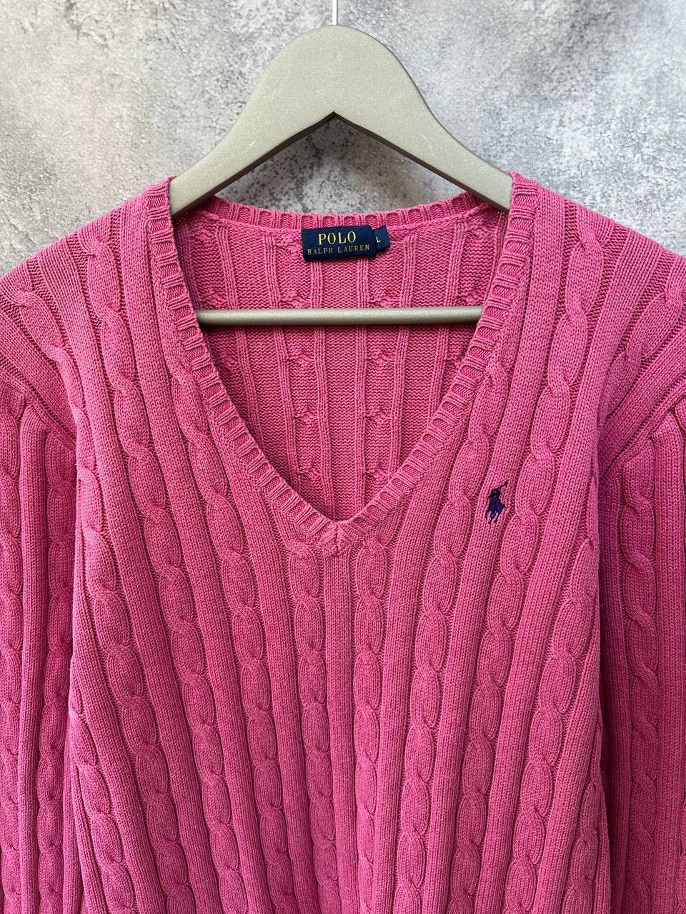 Polo Ralph Lauren Cable Knit V-Neck Sweater Pink Pullover