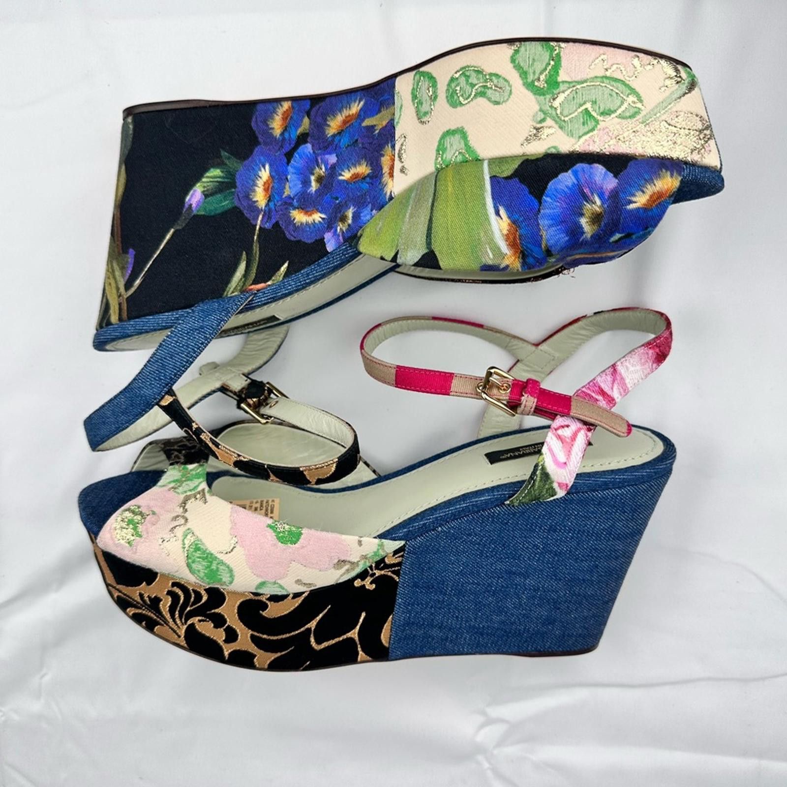 Dolce & Gabbana Multicolor Patchwork Platform Wedge Denim Sandals EU 39 New Size US 9 / IT 39 - 3 Thumbnail