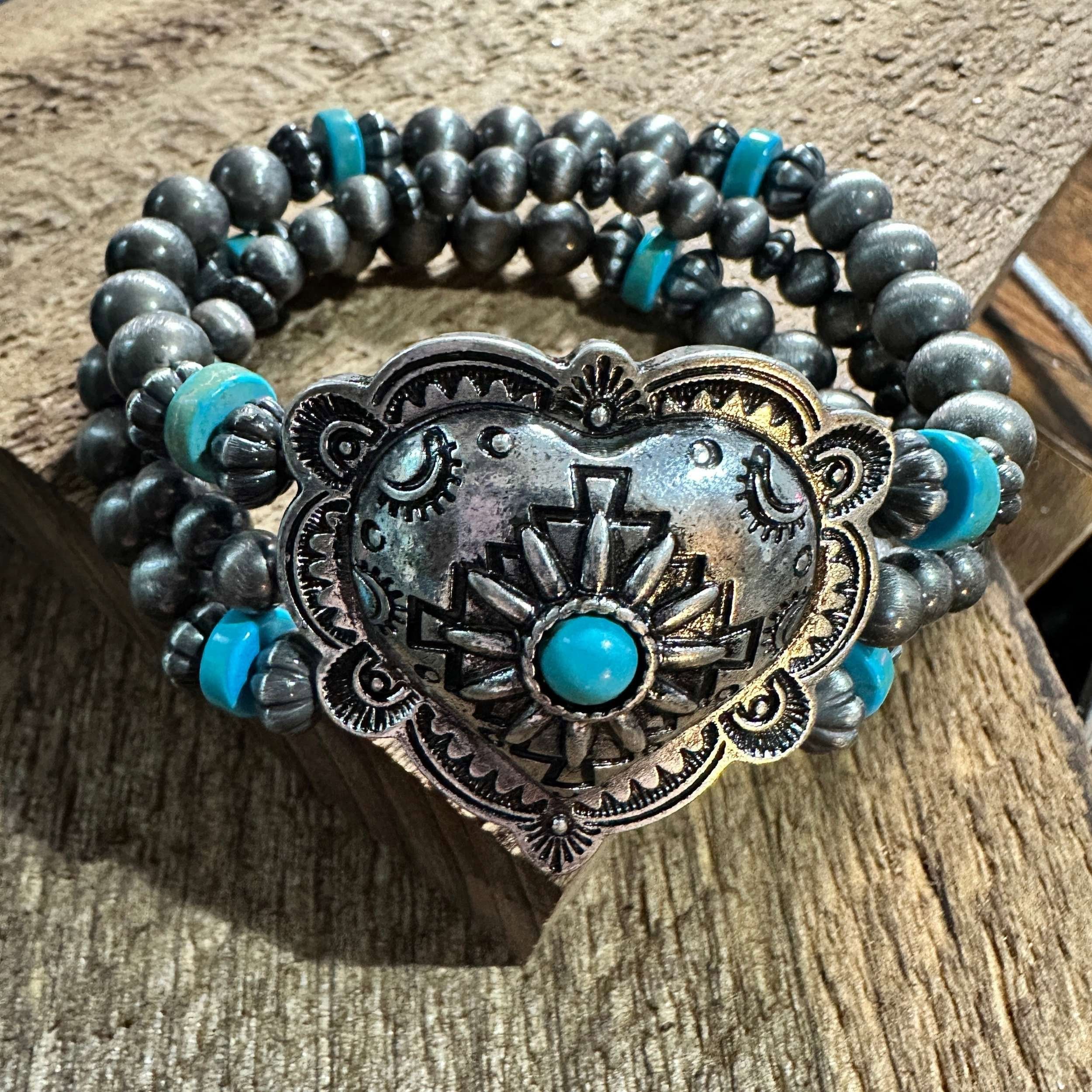 Other Silver Western Heart Navajo Turquoise Beads Bracelet for Sty Size ONE SIZE - 5 Thumbnail
