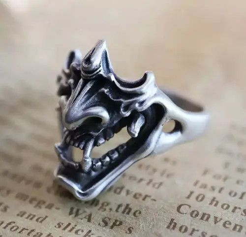 Jewelry Demon Samurai Ring Japanese Ninja Hannya Mask Jewelry Chrome Size ONE SIZE - 6 Thumbnail