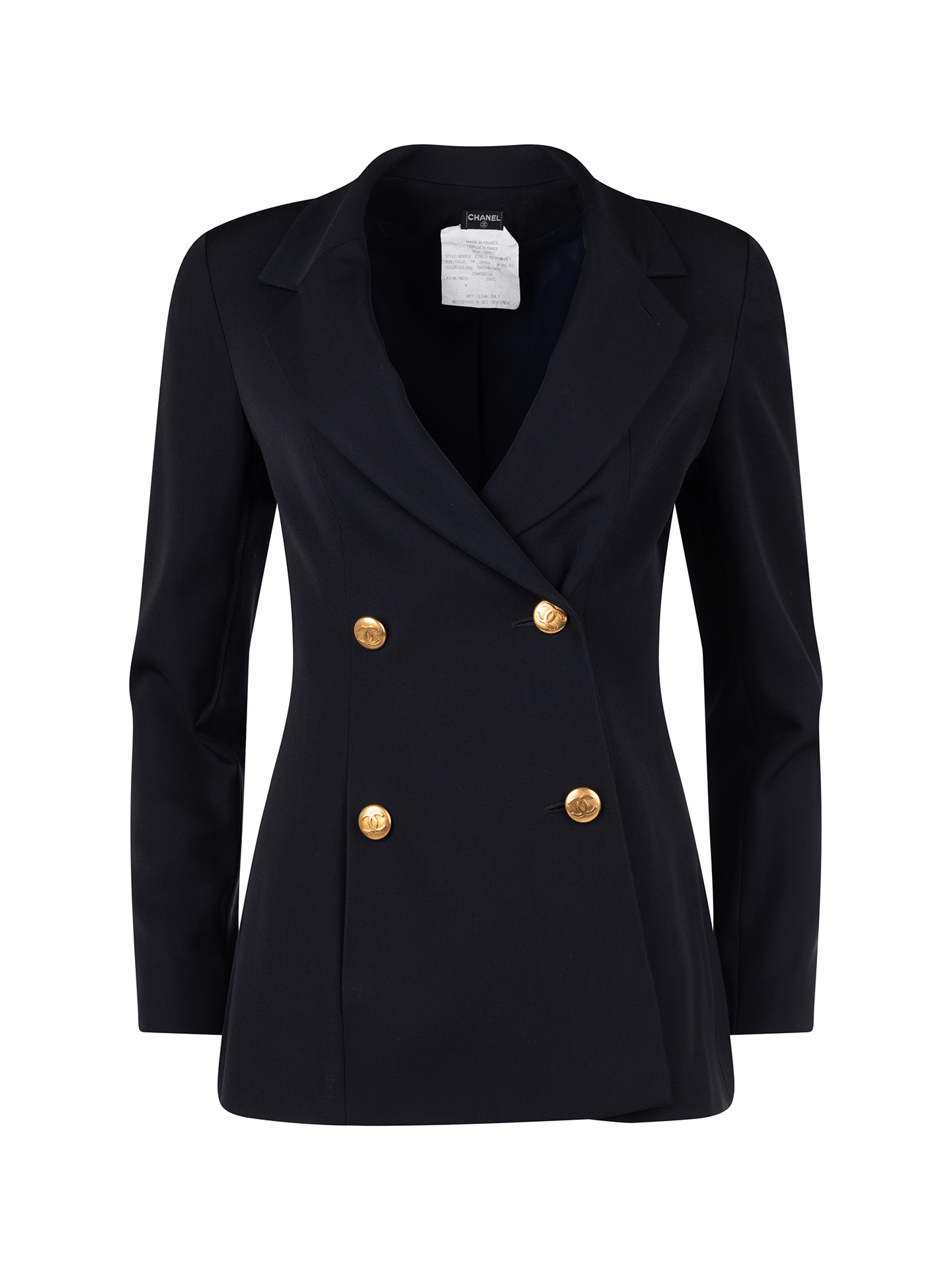 Chanel gold button double breasted blazer jacket