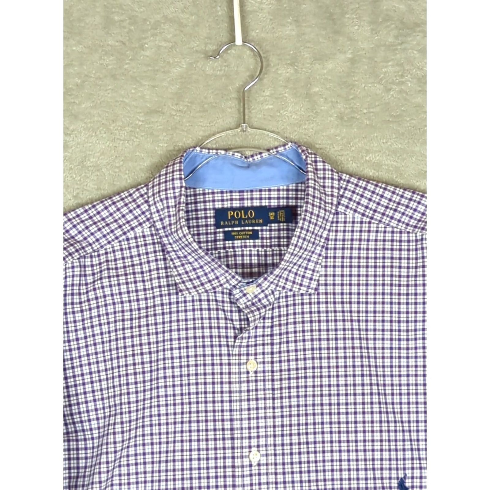 Polo Ralph Lauren Polo Ralph Lauren Purple Check Shirt mens 3XB Long Sleeve Button-Up Collared Lightweight Cotton Woven Big & Tall casual travel Size US XXL / EU 58 / 5 - 3 Thumbnail