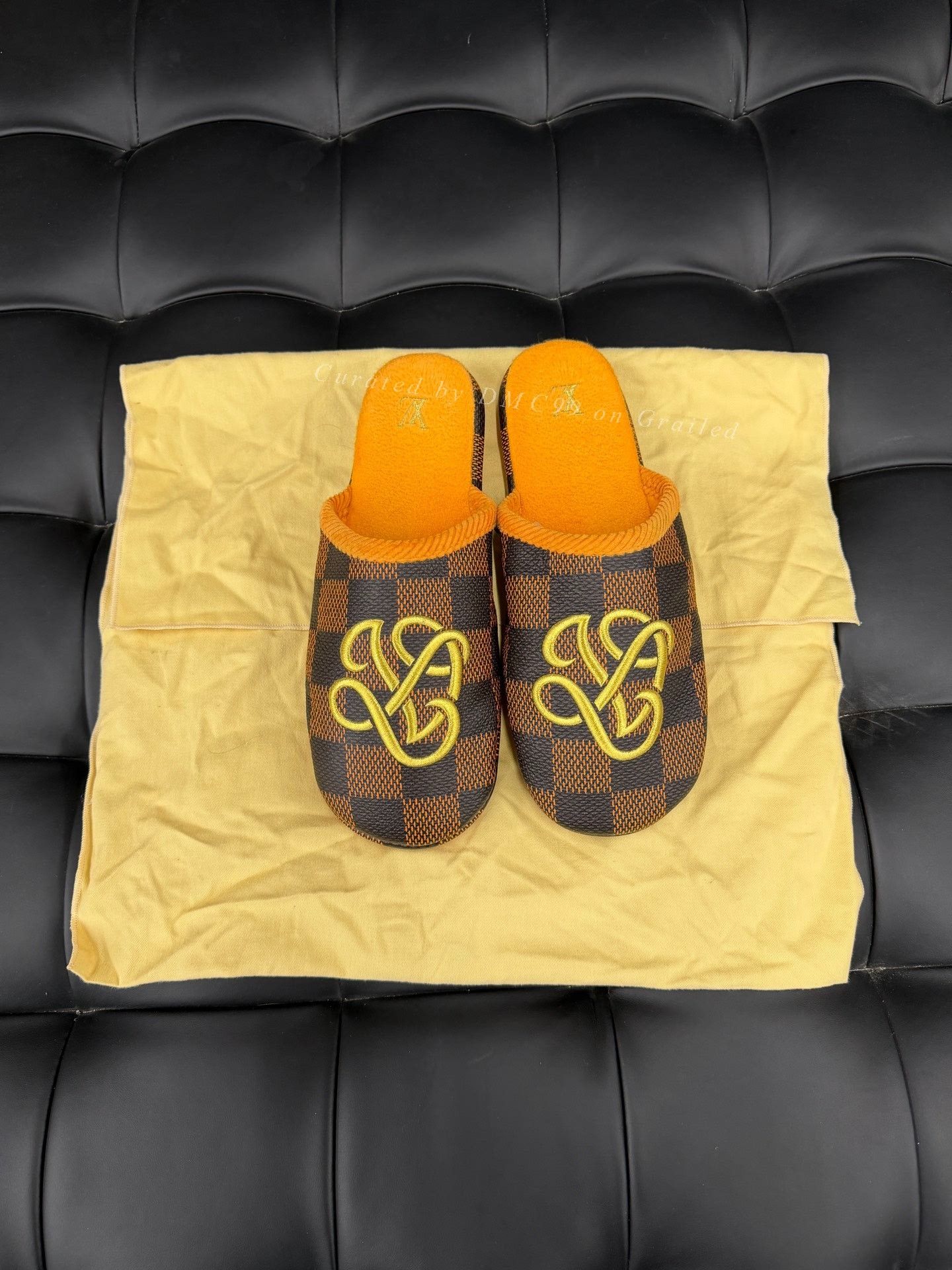 Louis Vuitton LV Checkerboard Embroidered Slippers Black Brown Size US 10 / EU 43 - 1 Thumbnail