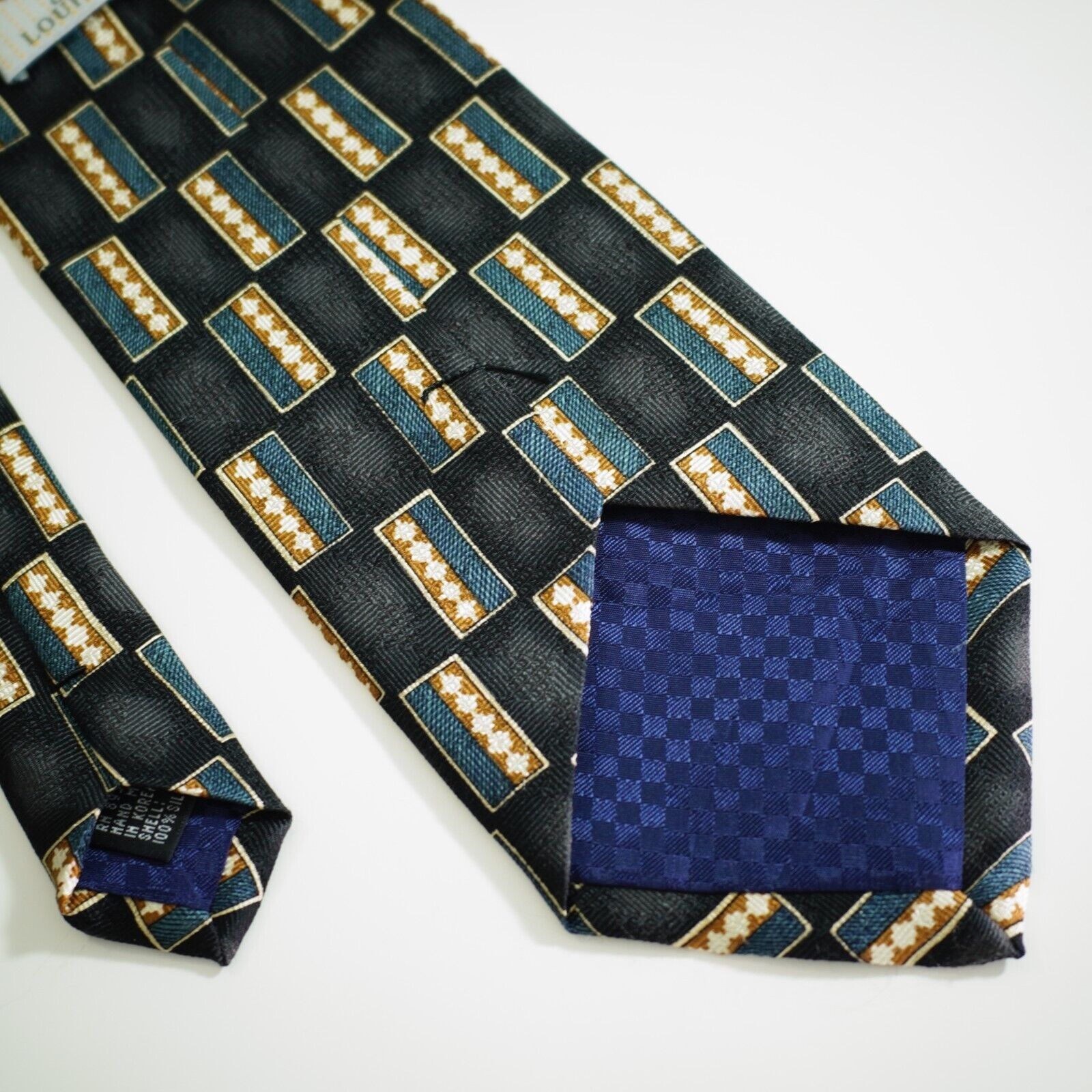 Designer Louis Roth Black Blue Tan Abstract Geometric Jacquard Print Size ONE SIZE - 5 Thumbnail
