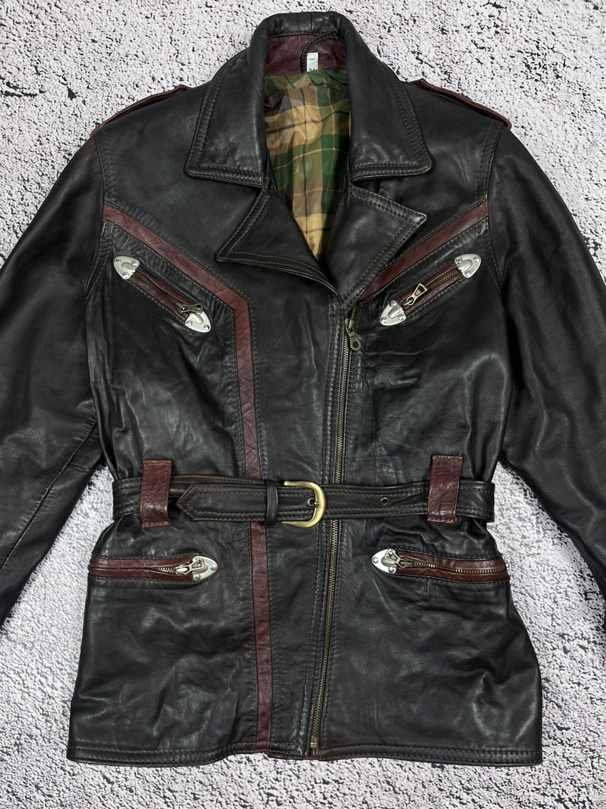 Genuine Leather Vintage Two-Tone Leather Biker Jacket Western Moto Style Size S / US 4 / IT 40 - 4 Thumbnail