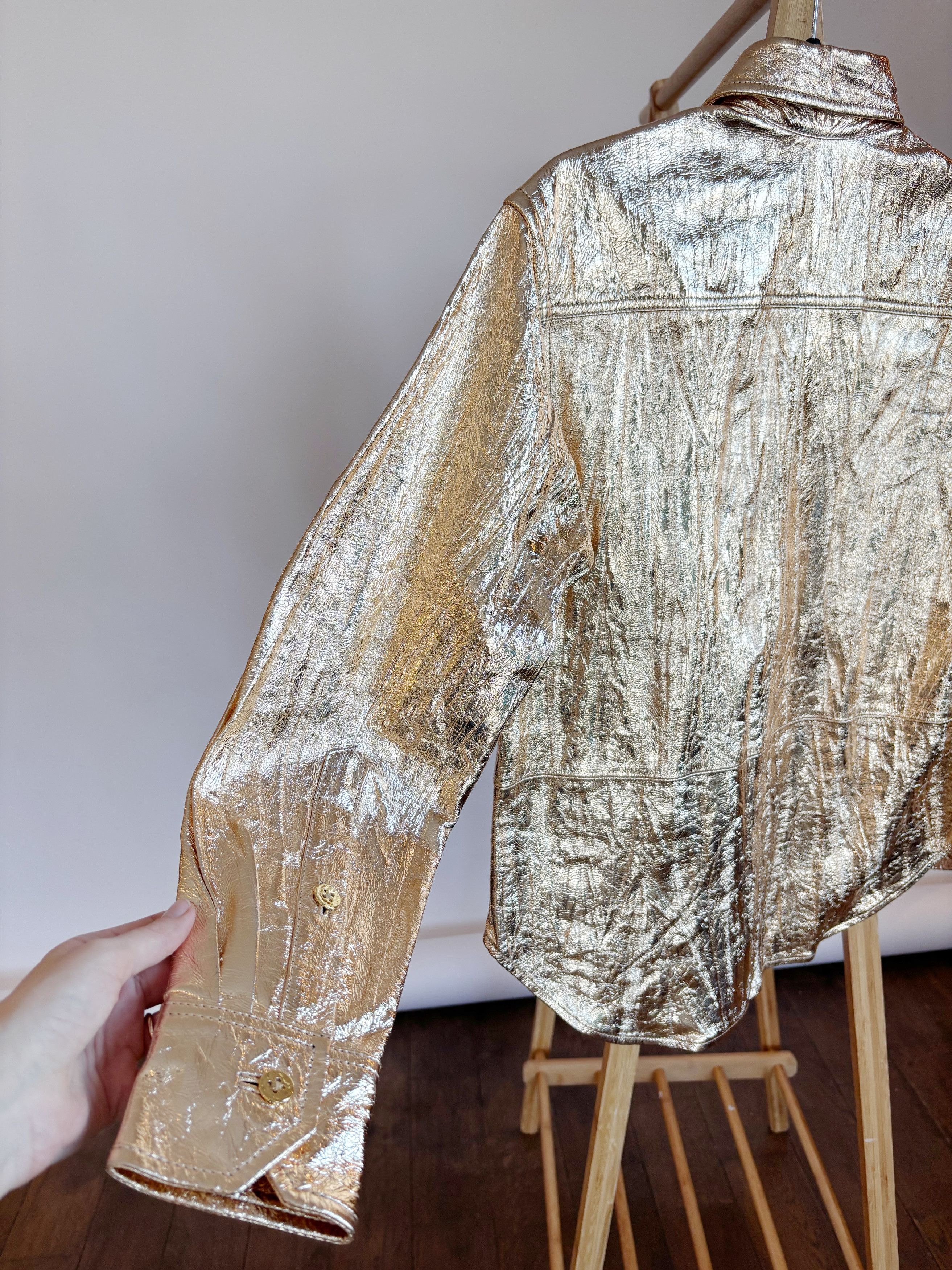 Zadig & Voltaire Zadig & Voltaire Gold Crinkle Leather Shirt – XS – >NEW Size XS / US 0-2 / IT 36-38 - 5 Thumbnail