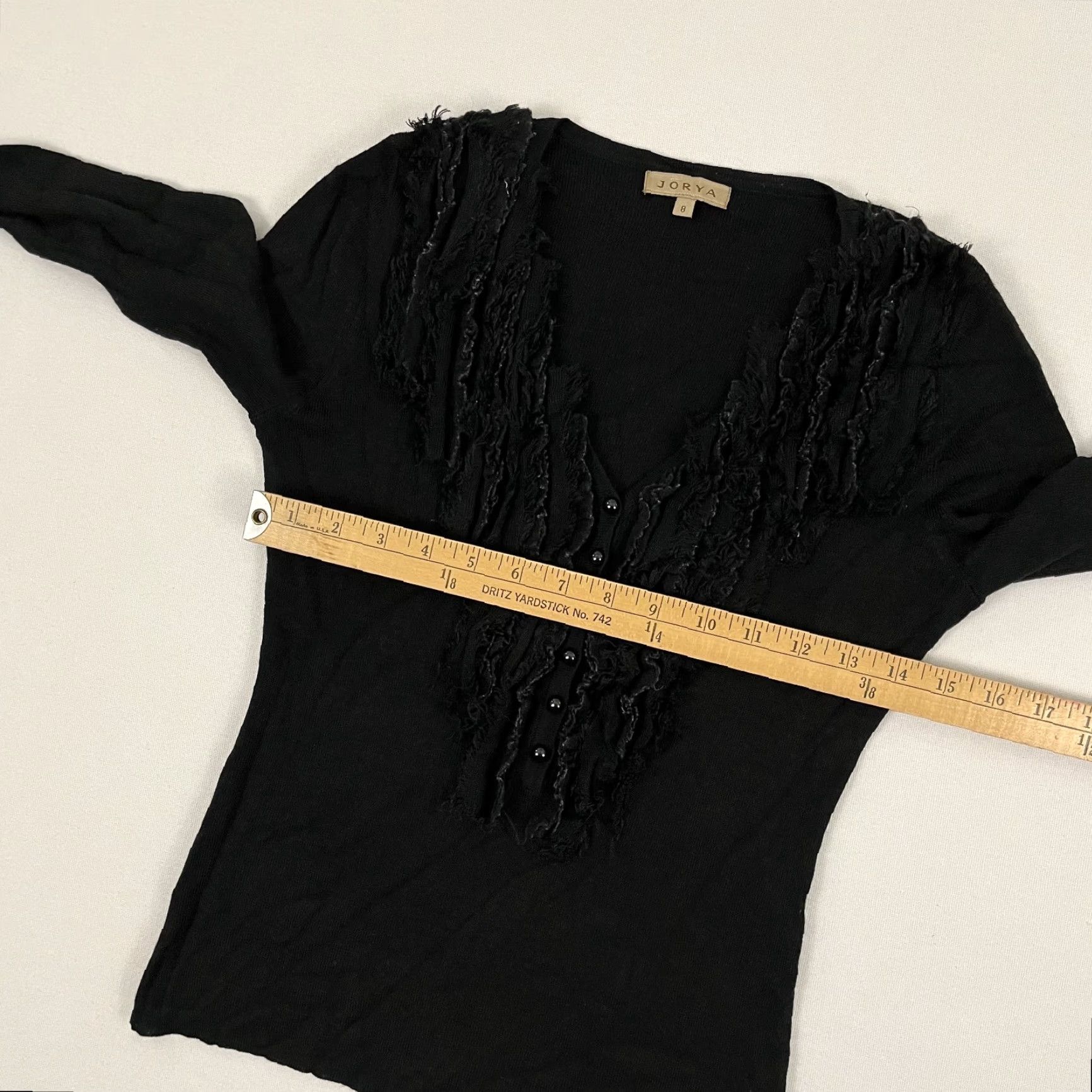 Vintage Jorya Blouse Shirt Womens Size 8 XS / S Black Wool Blend Edgy Goth Ruffled Y2K Vintage Style Classic Womens Size M / US 6-8 / IT 42-44 - 4 Thumbnail