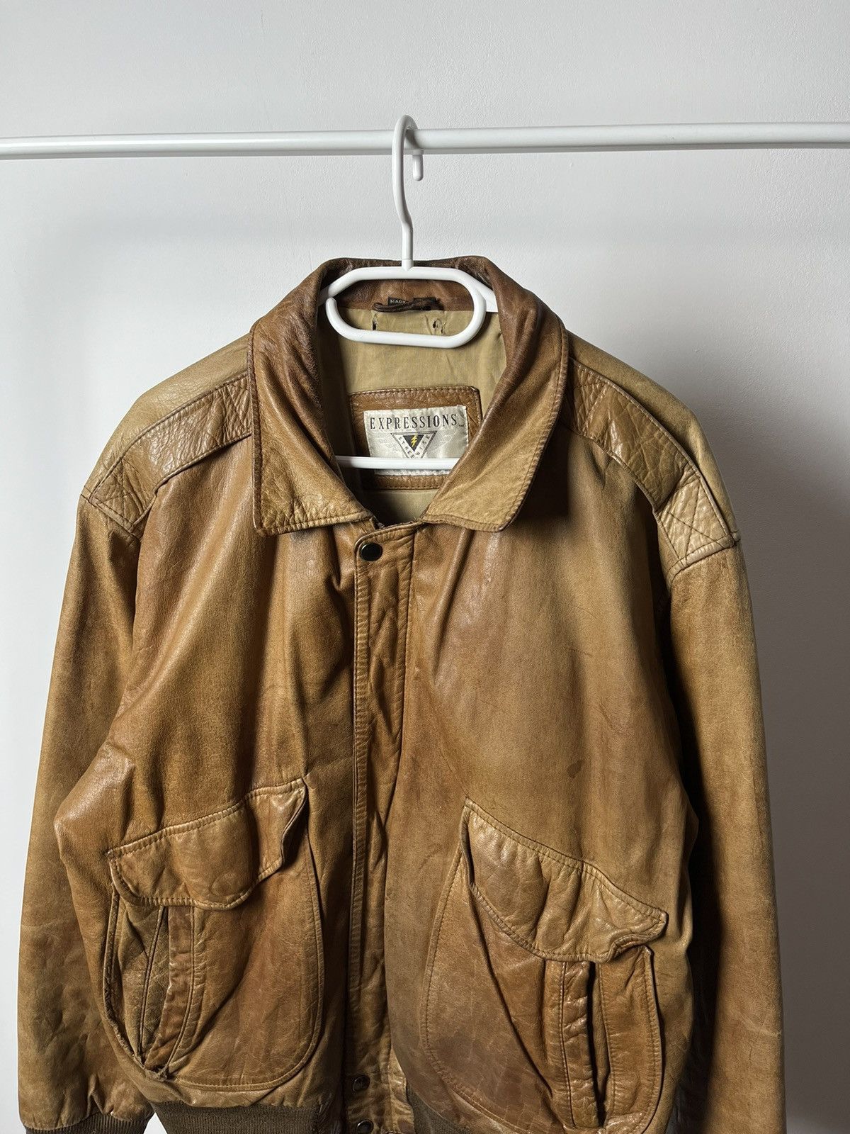 Japanese Brand × Vintage Vintage Brown Leather Boxy Bomber Jacket Kanye West Style Size US XL / EU 56 / 4 - 2 Thumbnail