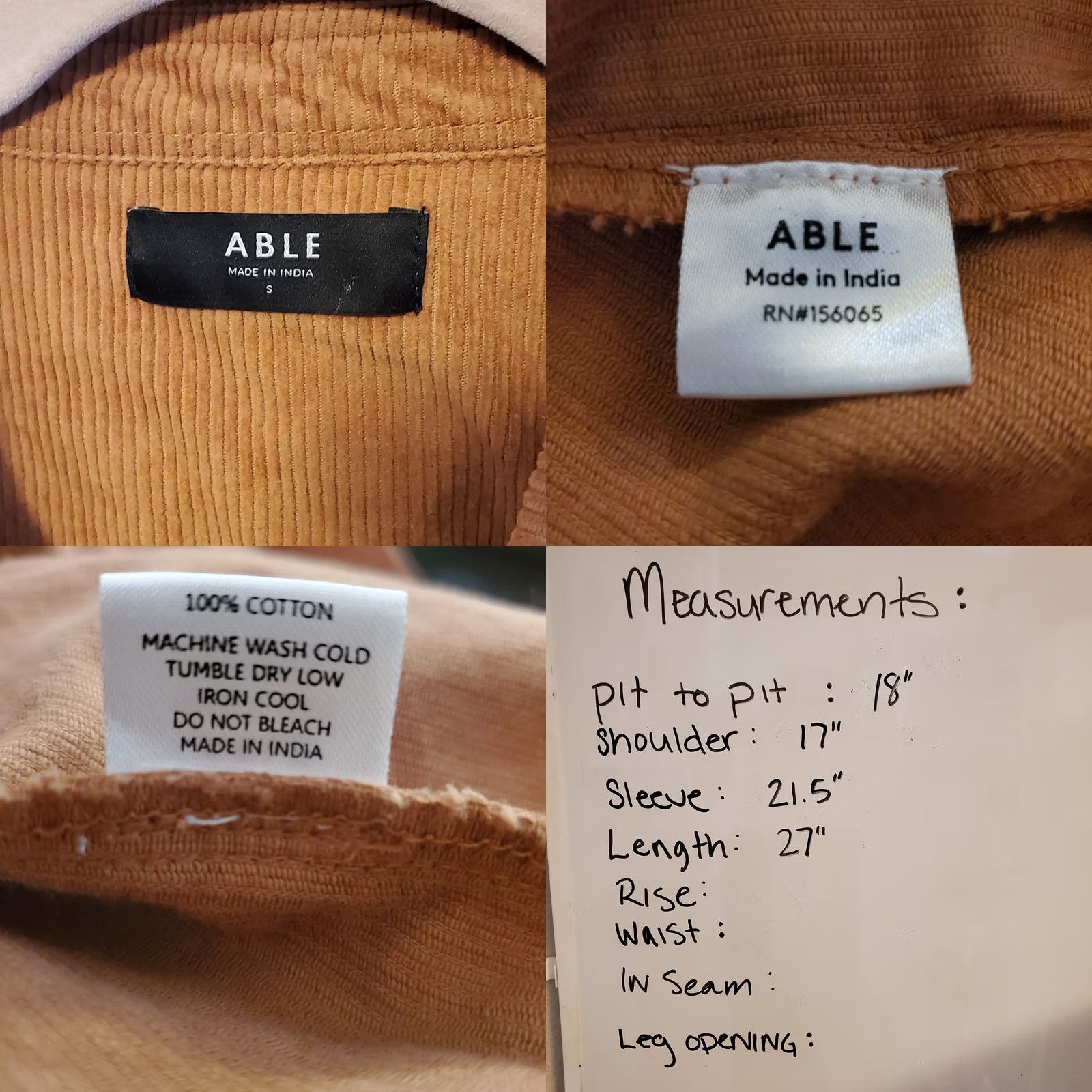 Globe Able Joan Shacket Womens Sm Burnt Orange Corduroy Chore Coat Local + Globe Sz Size S / US 4 / IT 40 - 9 Thumbnail